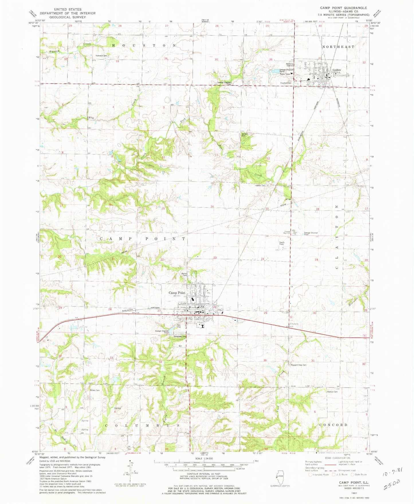 Classic USGS Camp Point Illinois 7.5'x7.5' Topo Map Image