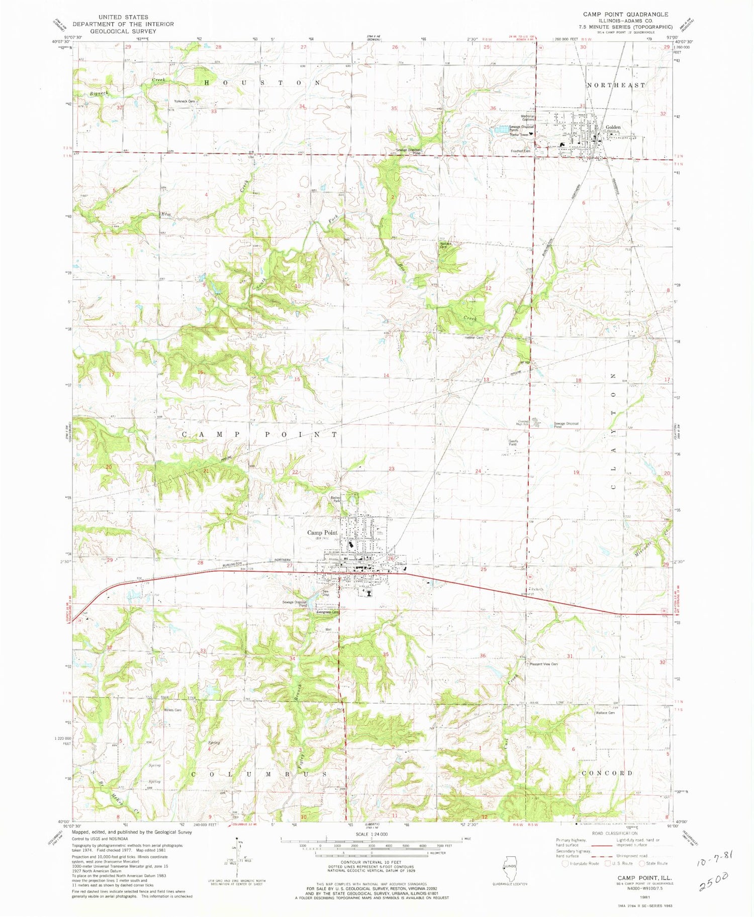 Classic USGS Camp Point Illinois 7.5'x7.5' Topo Map Image
