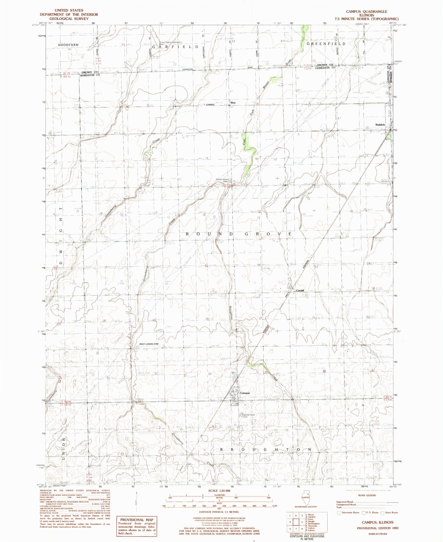 Classic USGS Campus Illinois 7.5'x7.5' Topo Map Image
