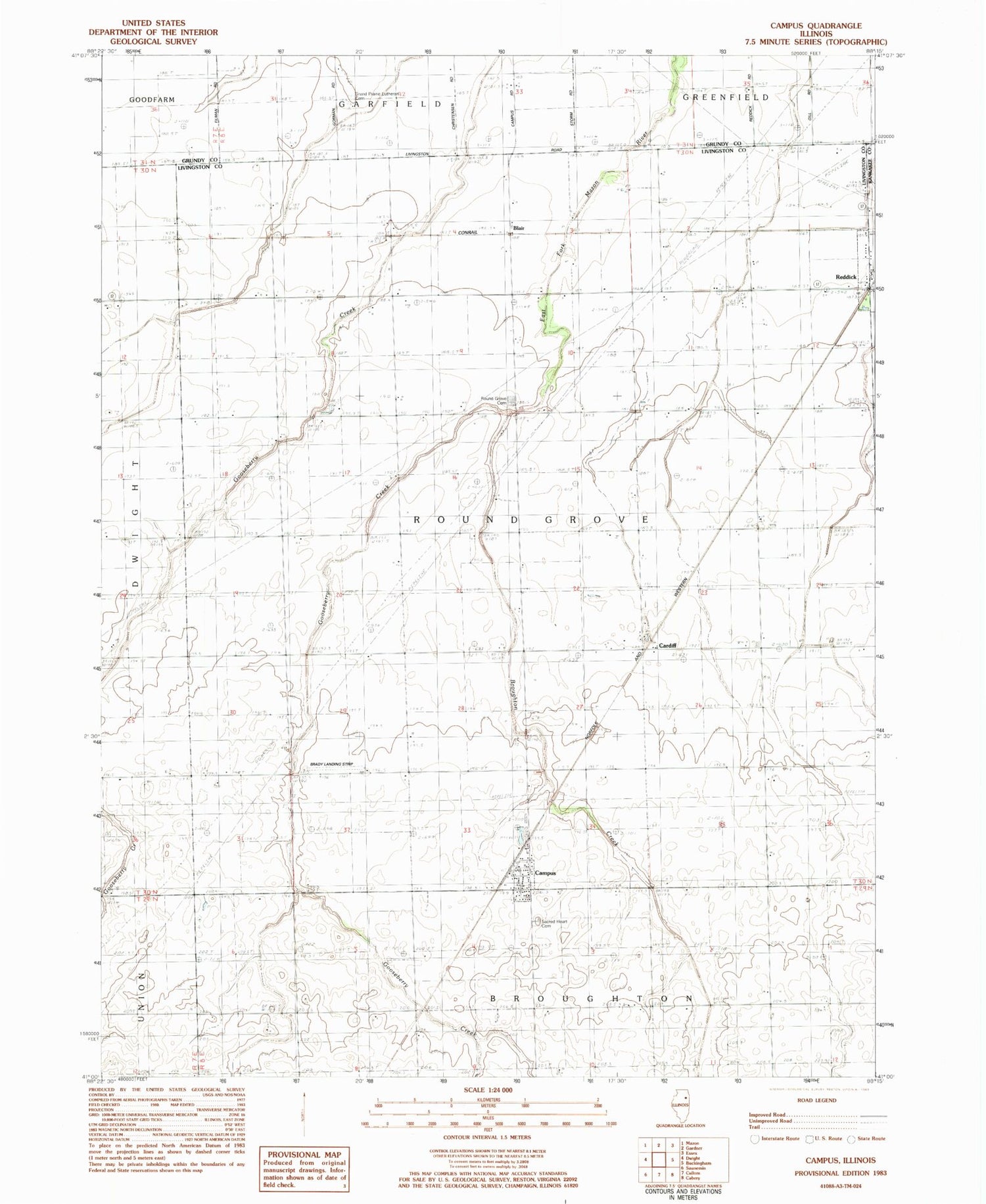 Classic USGS Campus Illinois 7.5'x7.5' Topo Map Image