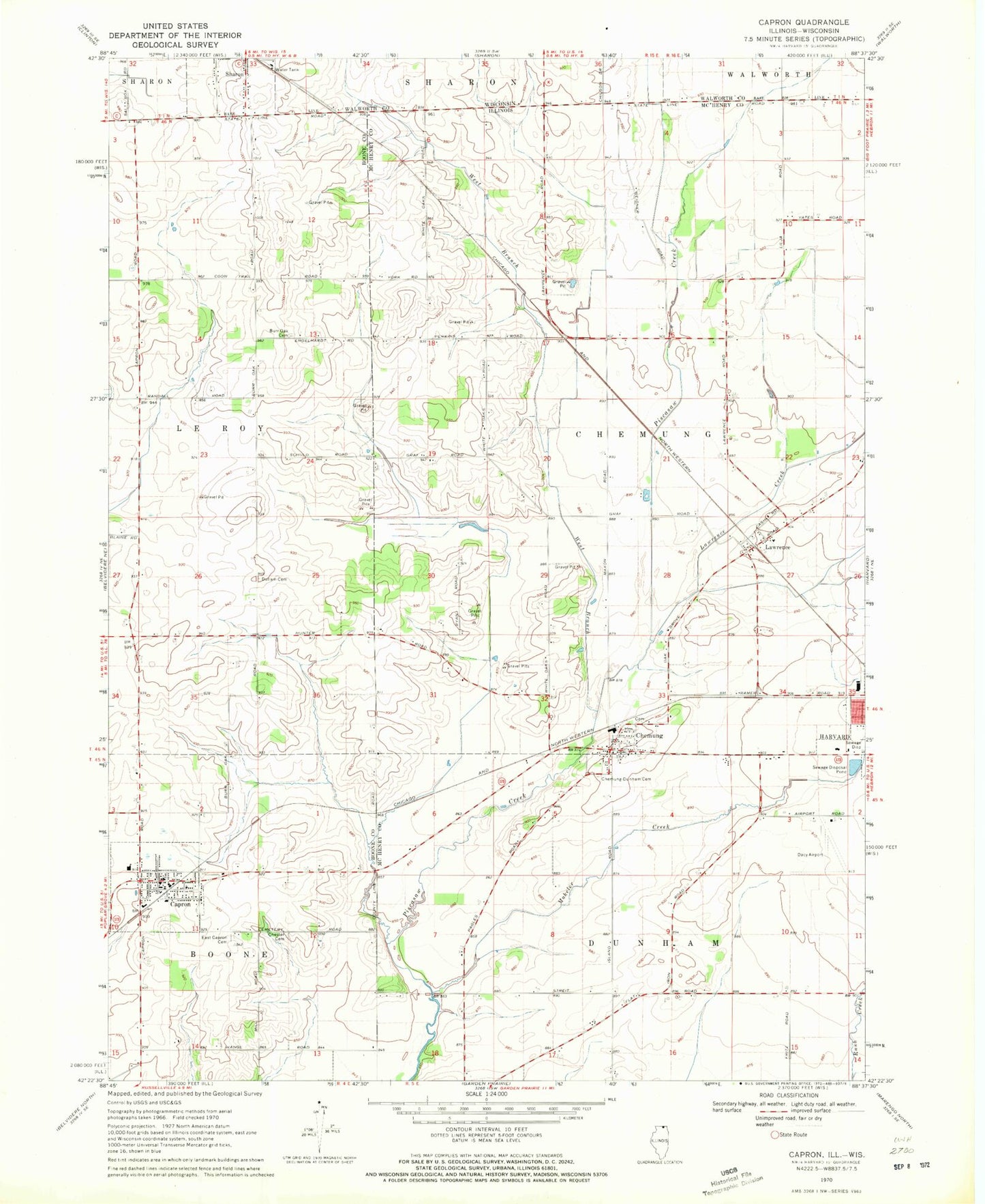 Classic USGS Capron Illinois 7.5'x7.5' Topo Map Image