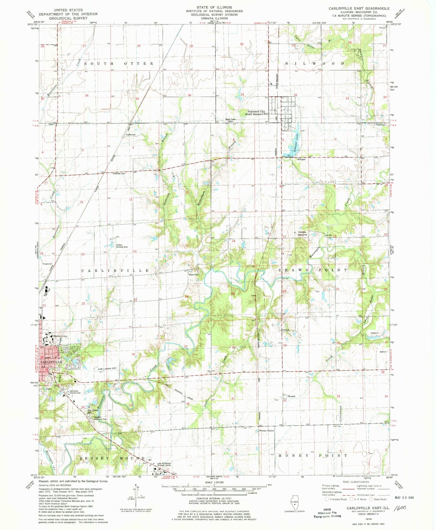 Classic USGS Carlinville East Illinois 7.5'x7.5' Topo Map Image