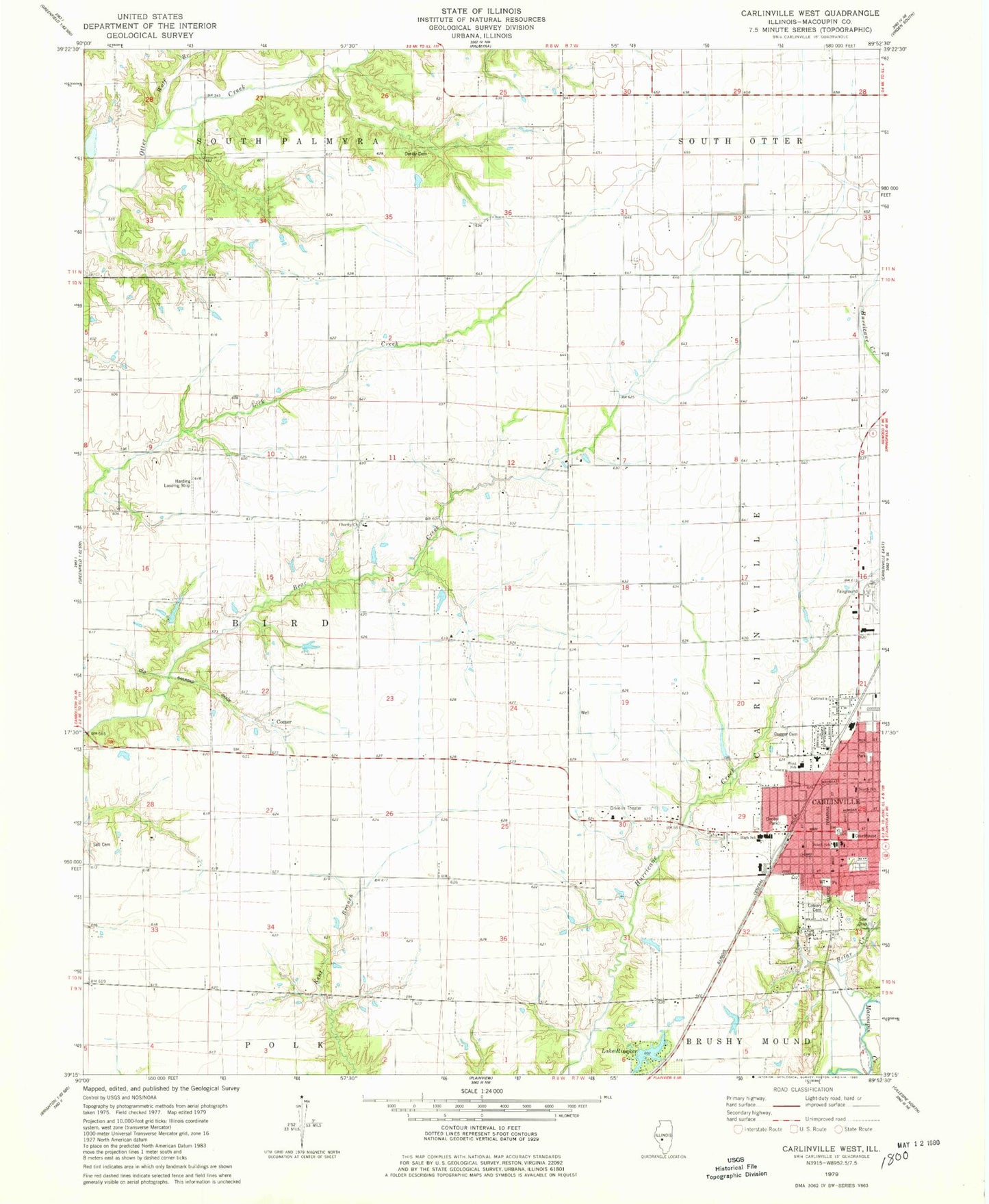 Classic USGS Carlinville West Illinois 7.5'x7.5' Topo Map Image