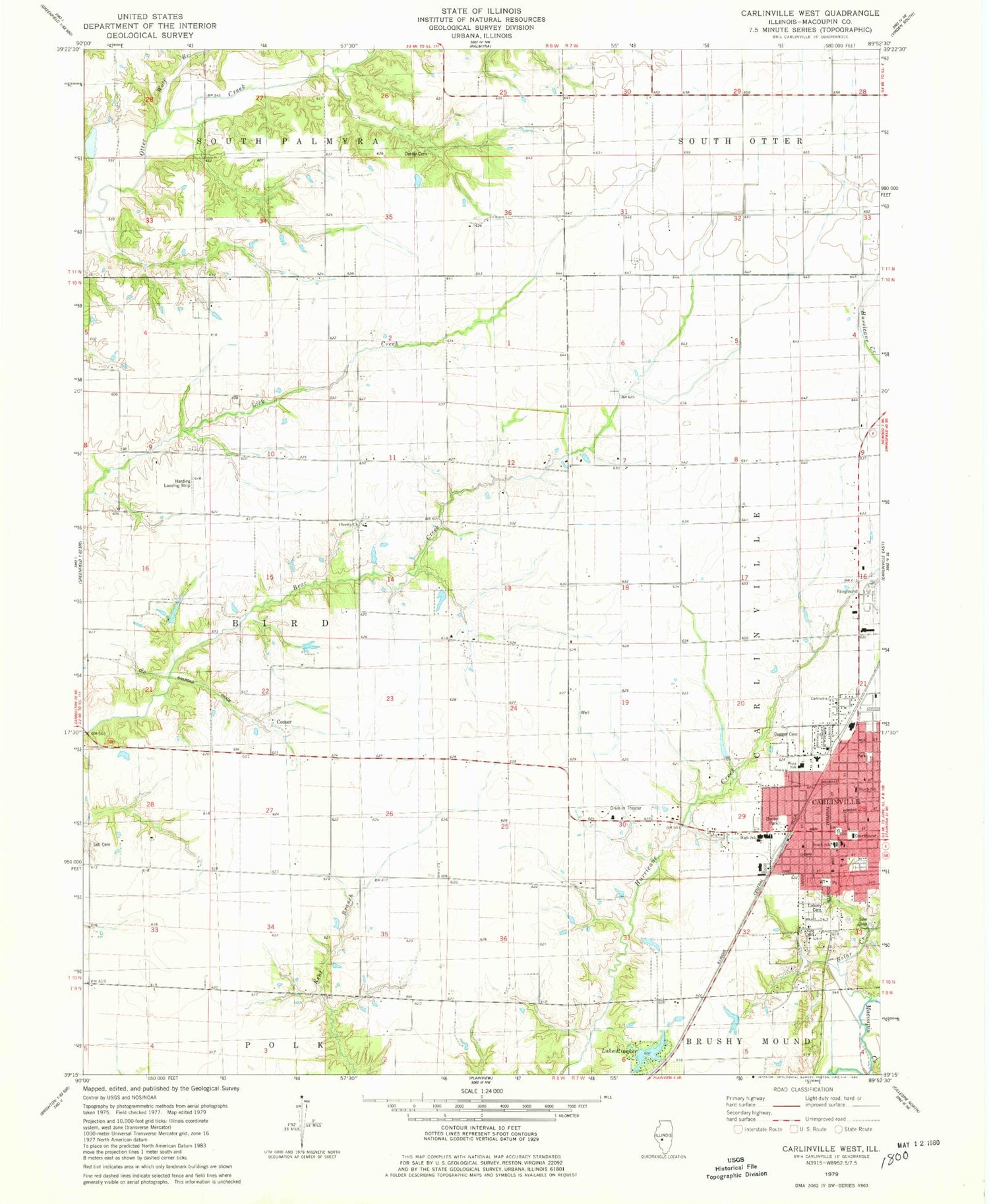 Classic USGS Carlinville West Illinois 7.5'x7.5' Topo Map Image