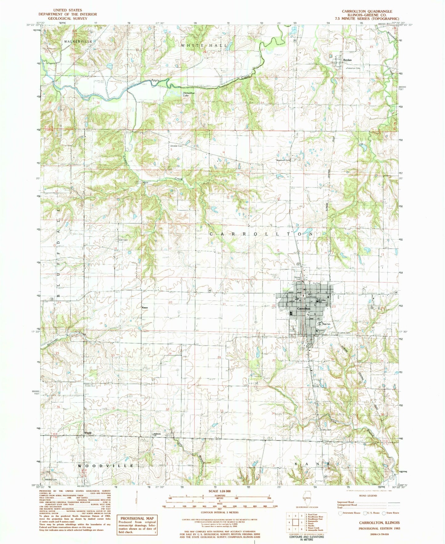 Classic USGS Carrollton Illinois 7.5'x7.5' Topo Map Image