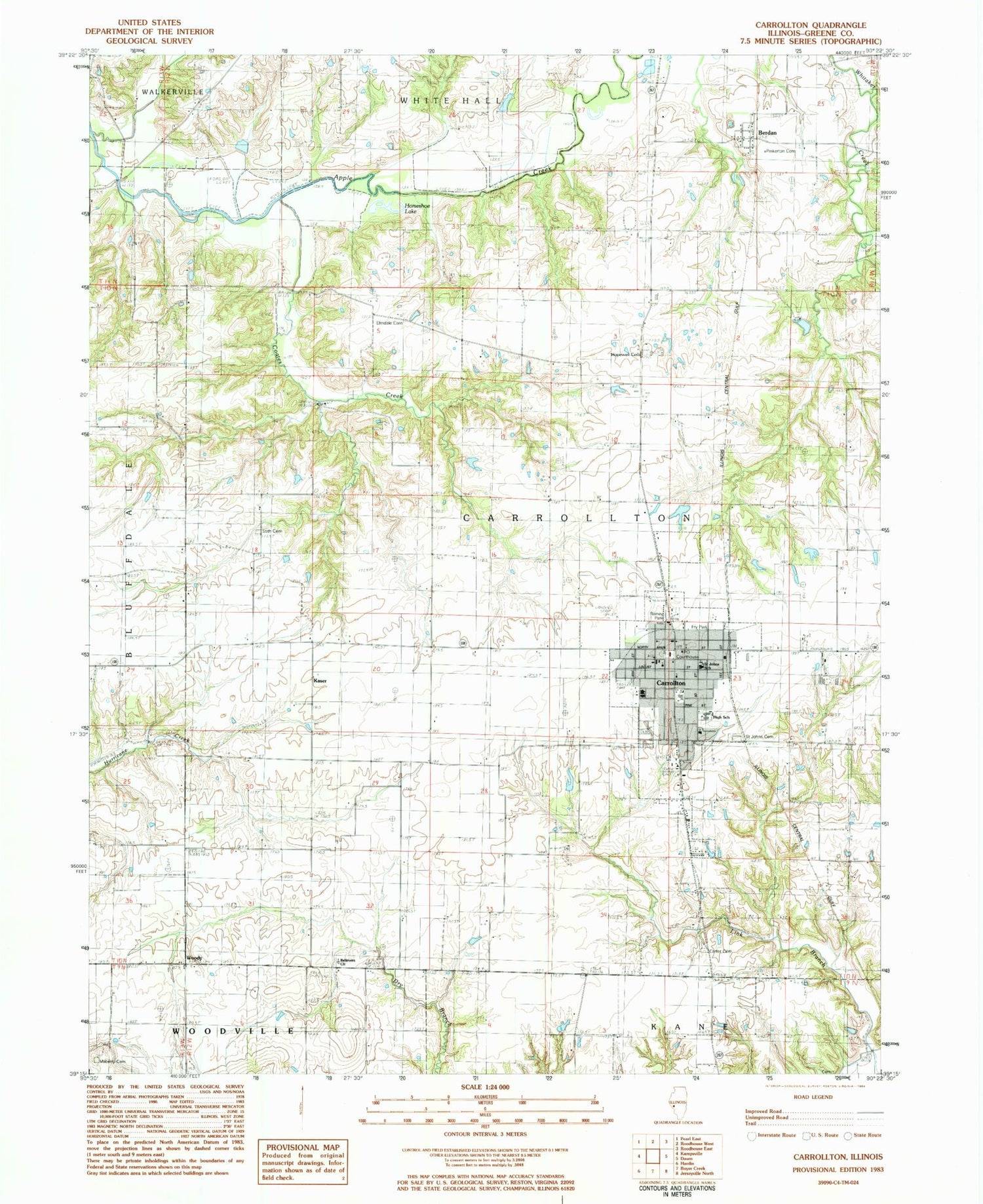 Classic USGS Carrollton Illinois 7.5'x7.5' Topo Map Image