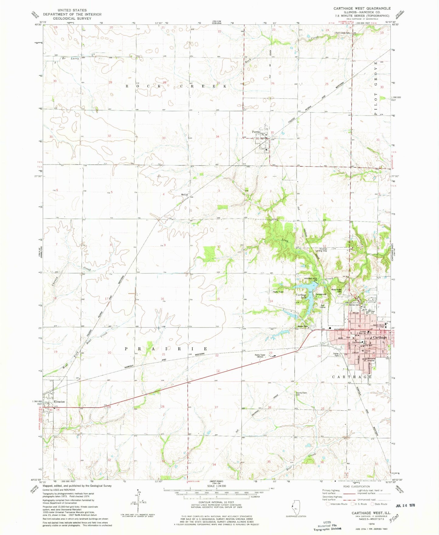 Classic USGS Carthage West Illinois 7.5'x7.5' Topo Map Image