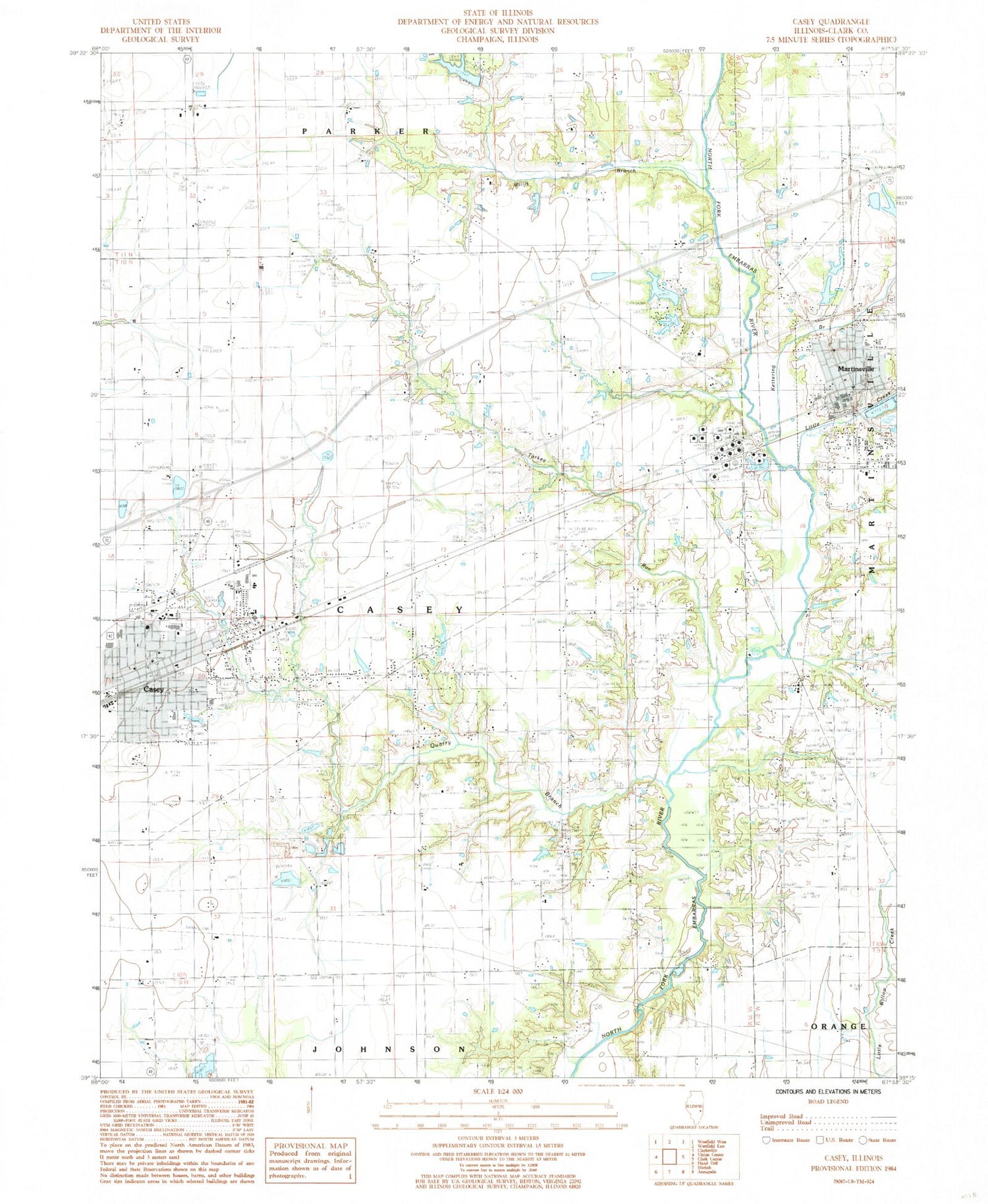 Classic USGS Casey Illinois 7.5'x7.5' Topo Map Image