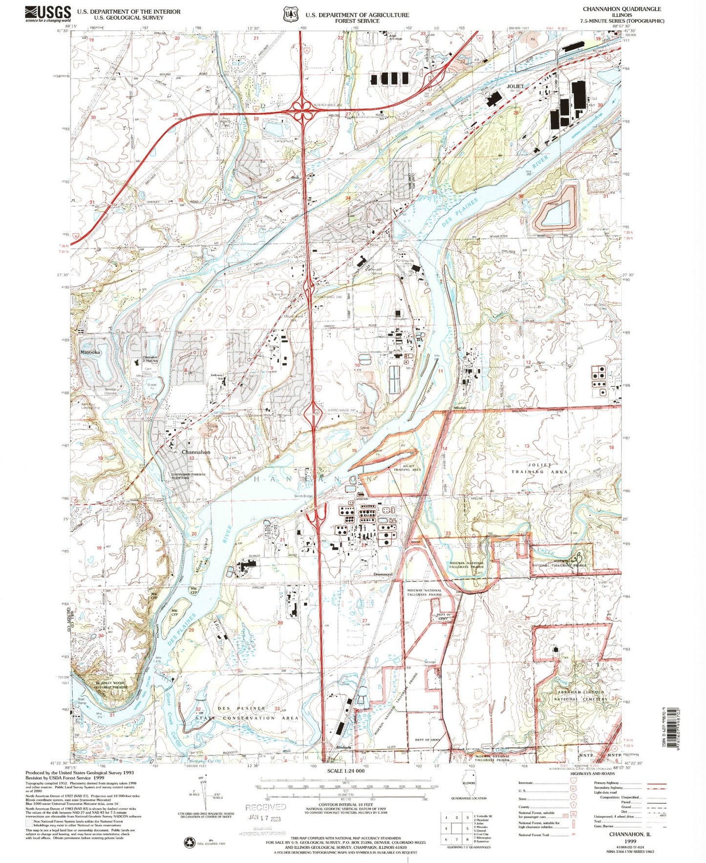 Classic USGS Channahon Illinois 7.5'x7.5' Topo Map Image