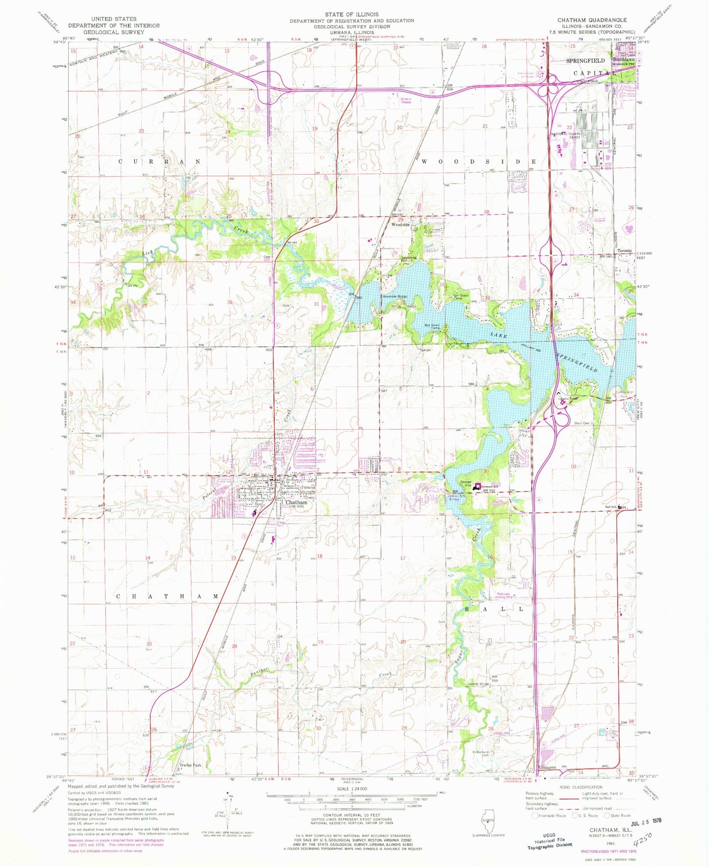 Classic USGS Chatham Illinois 7.5'x7.5' Topo Map Image