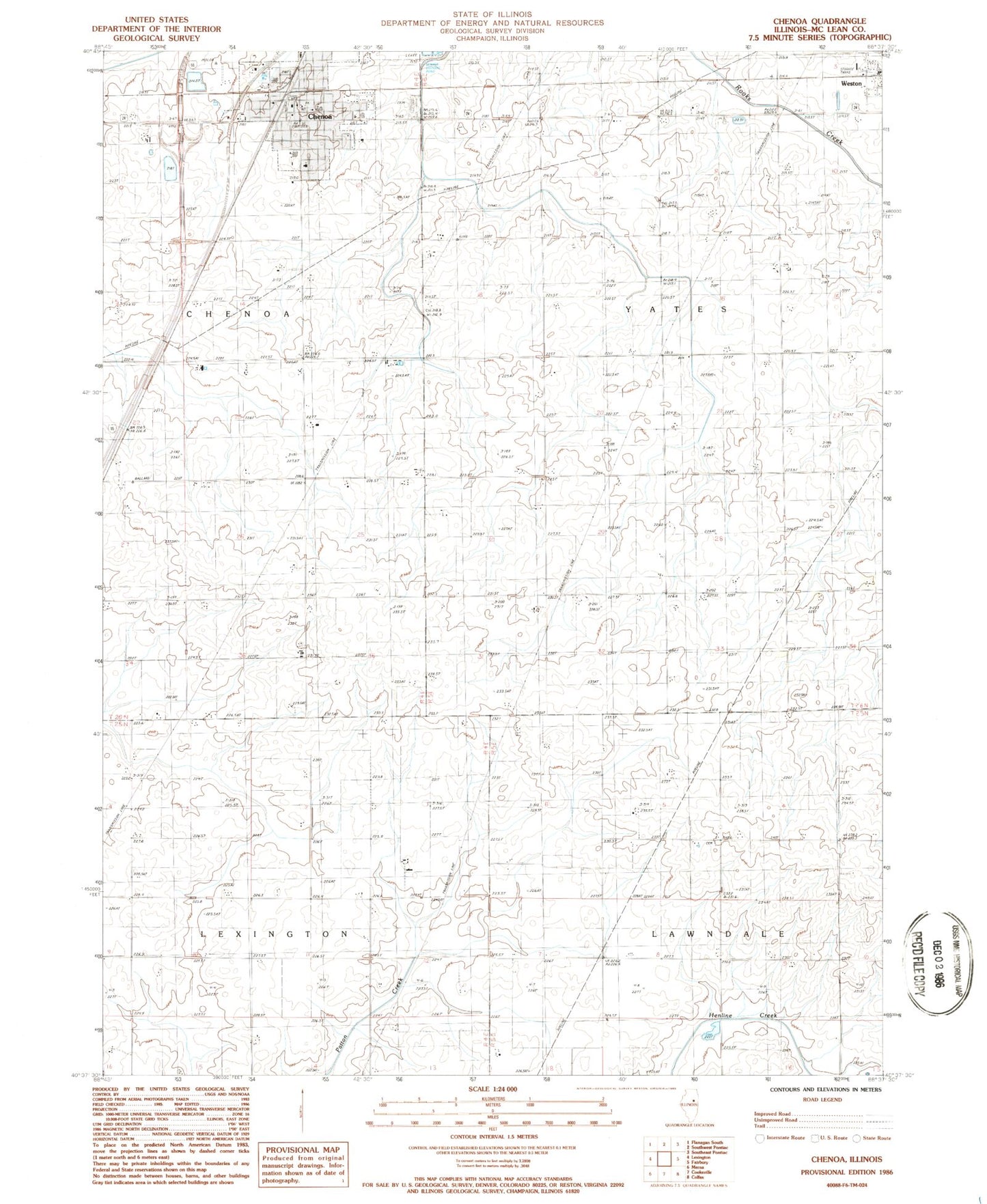Classic USGS Chenoa Illinois 7.5'x7.5' Topo Map Image