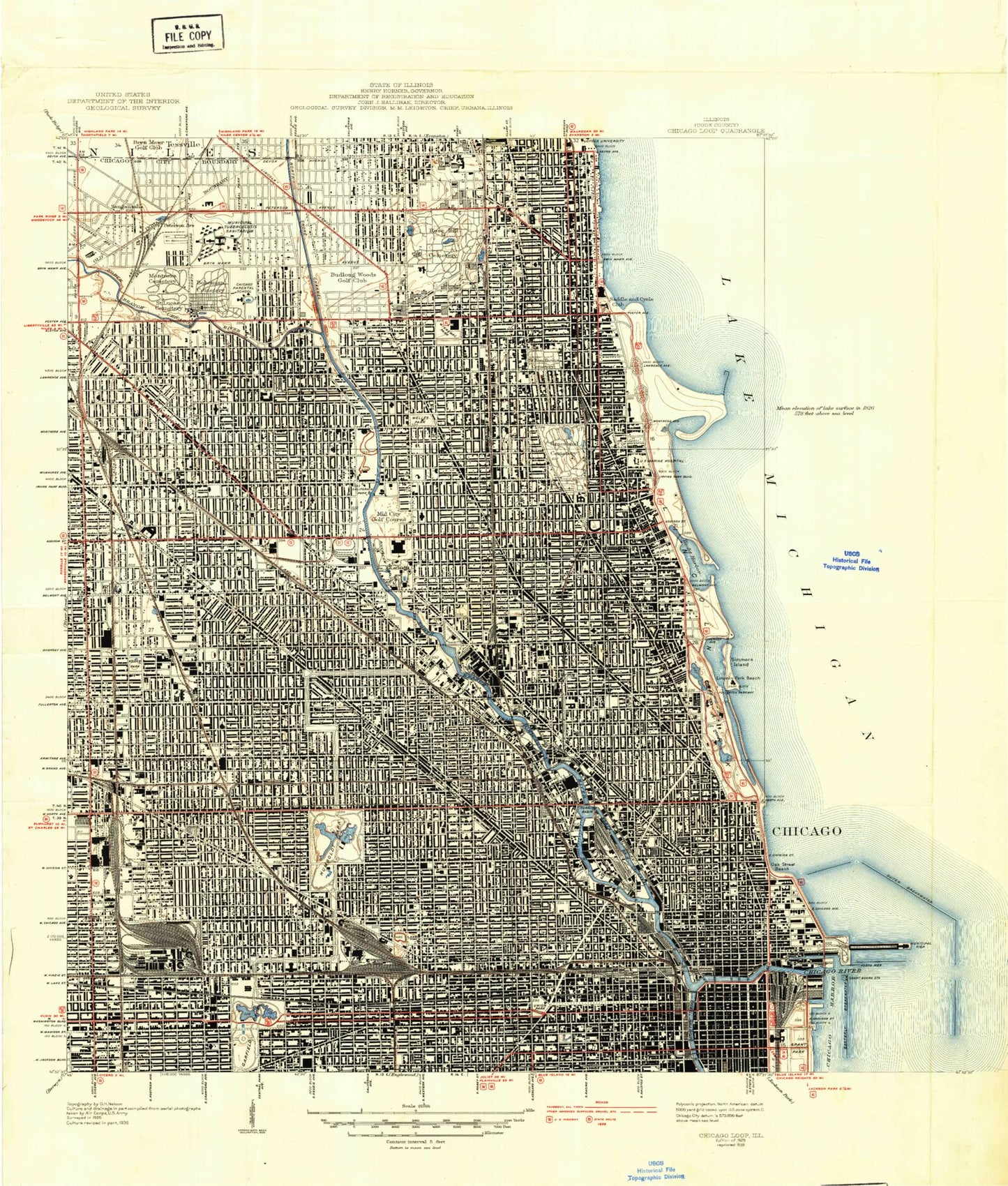Classic USGS Chicago Loop Illinois 7.5'x7.5' Topo Map Image
