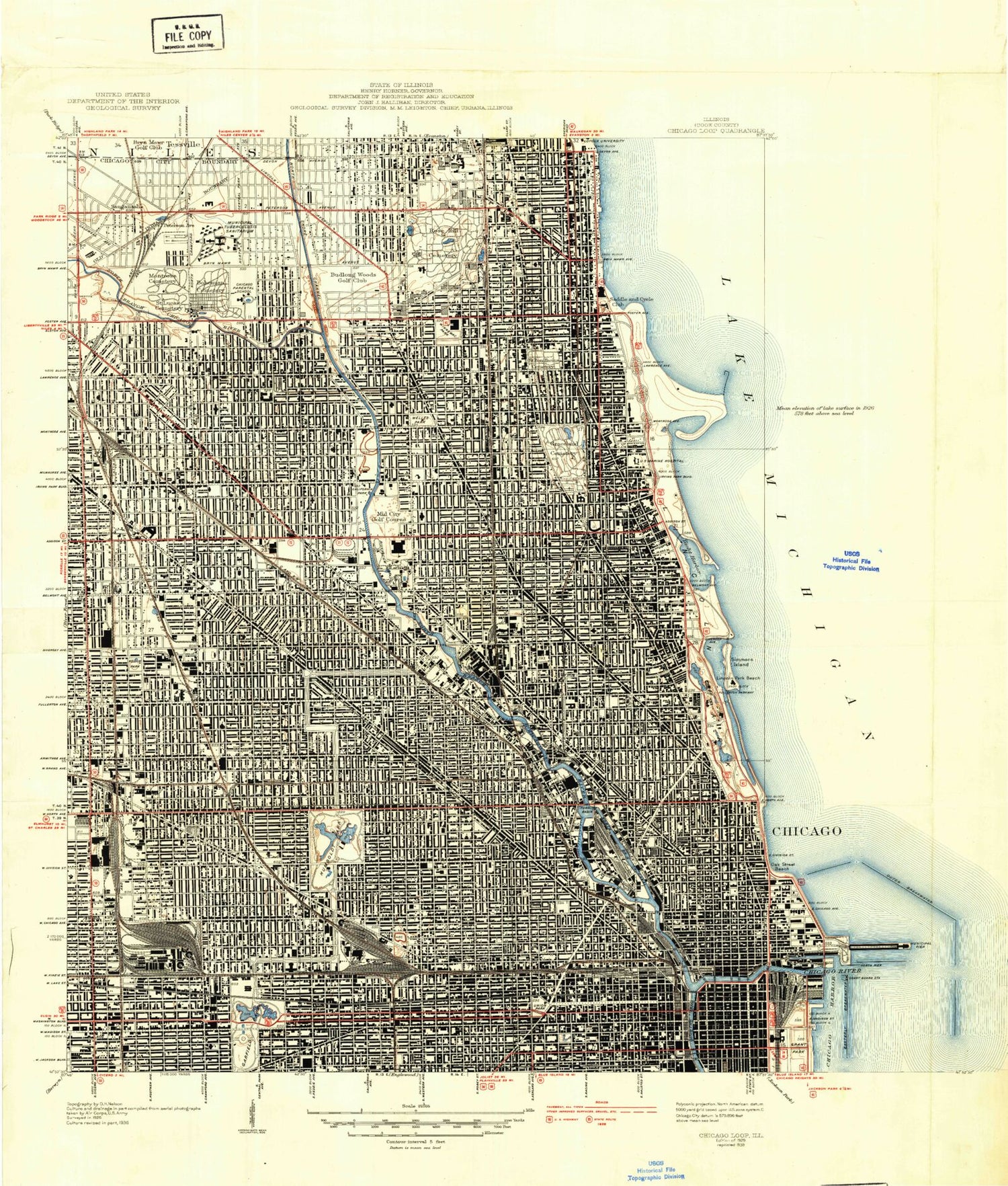 Classic USGS Chicago Loop Illinois 7.5'x7.5' Topo Map Image