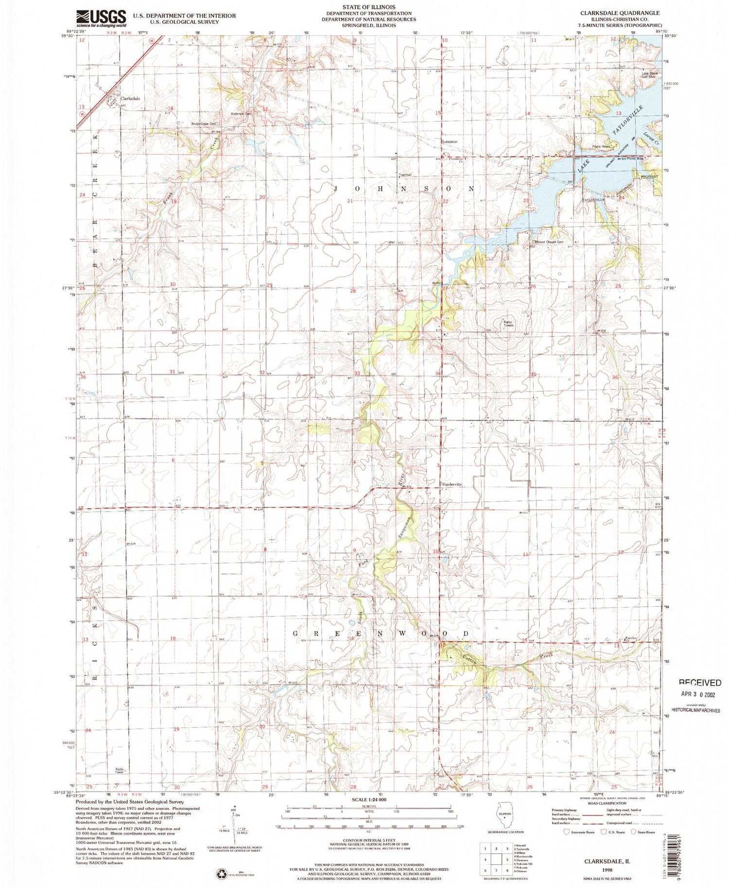 Classic USGS Clarksdale Illinois 7.5'x7.5' Topo Map Image