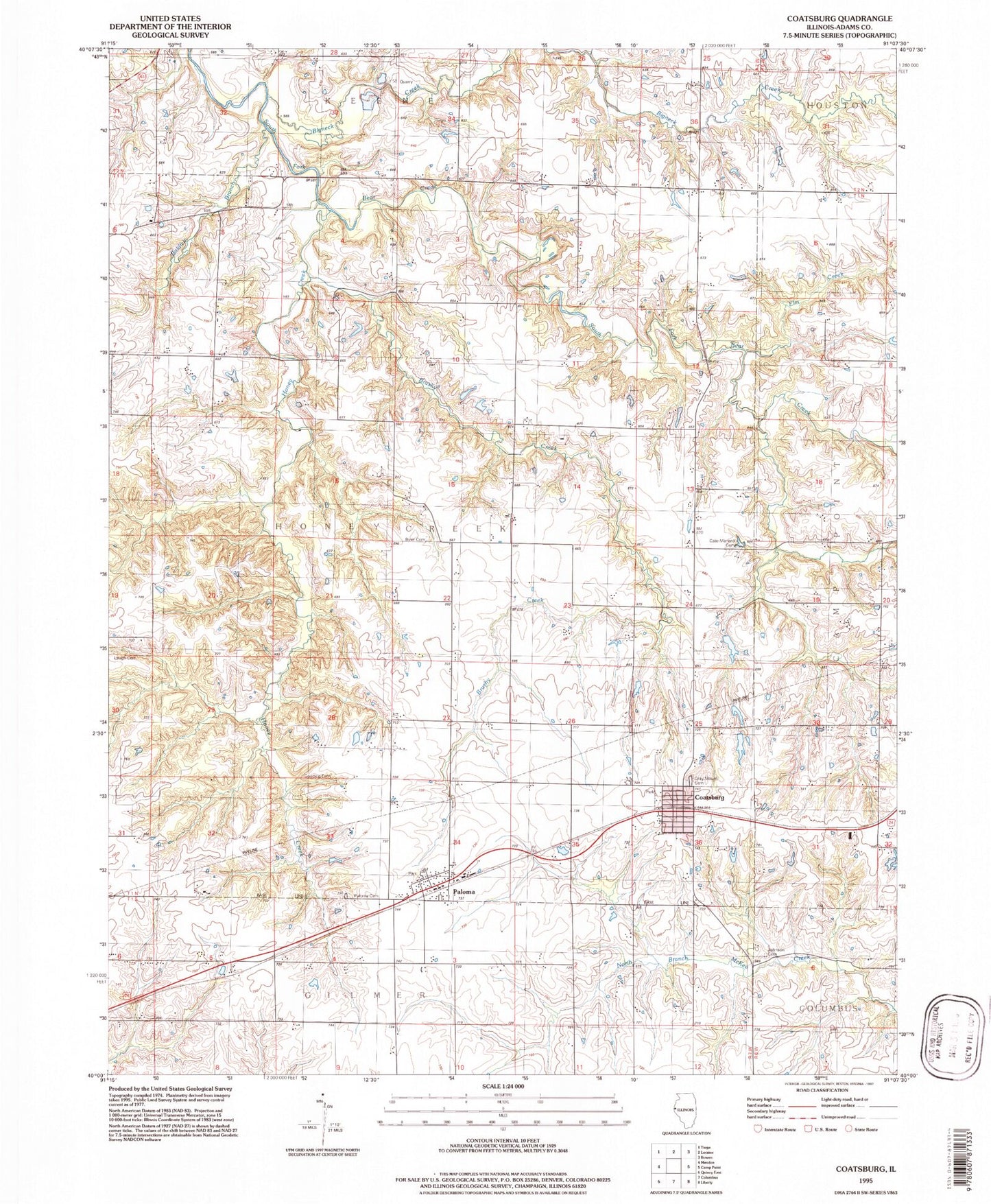 Classic USGS Coatsburg Illinois 7.5'x7.5' Topo Map Image