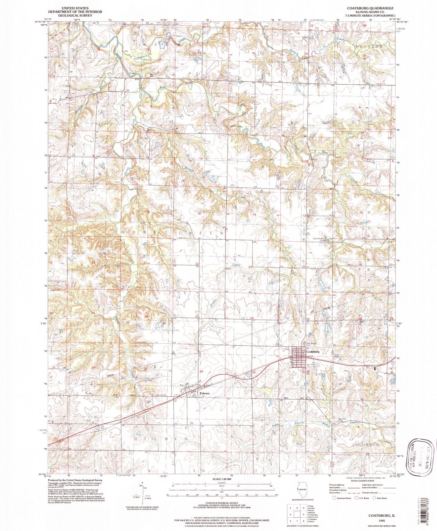 Classic USGS Coatsburg Illinois 7.5'x7.5' Topo Map Image