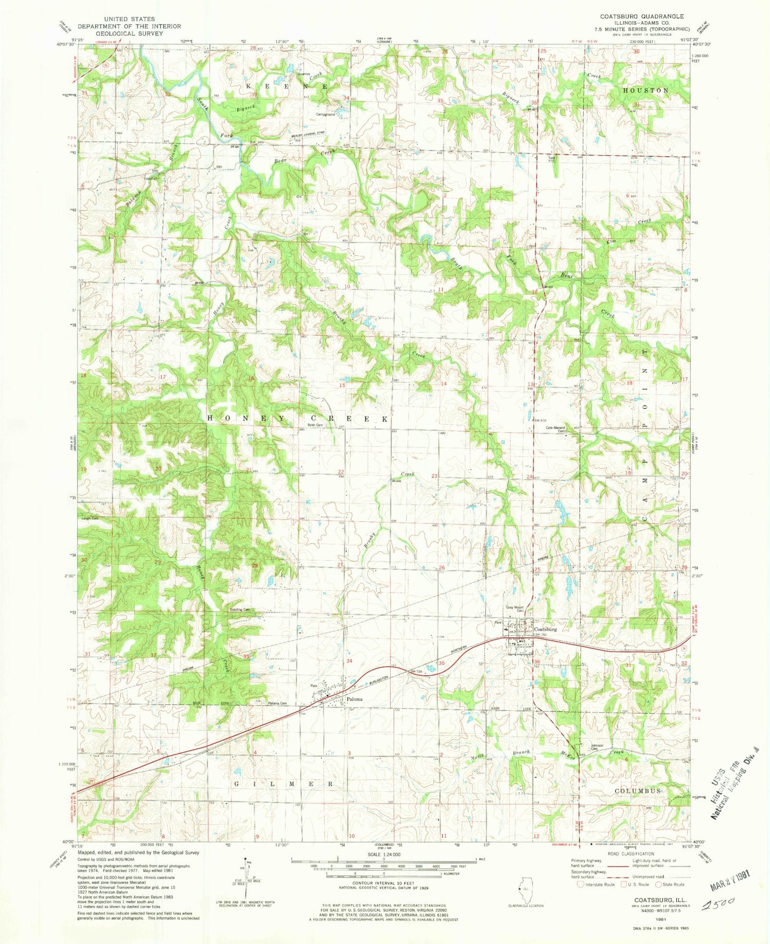 Classic USGS Coatsburg Illinois 7.5'x7.5' Topo Map Image