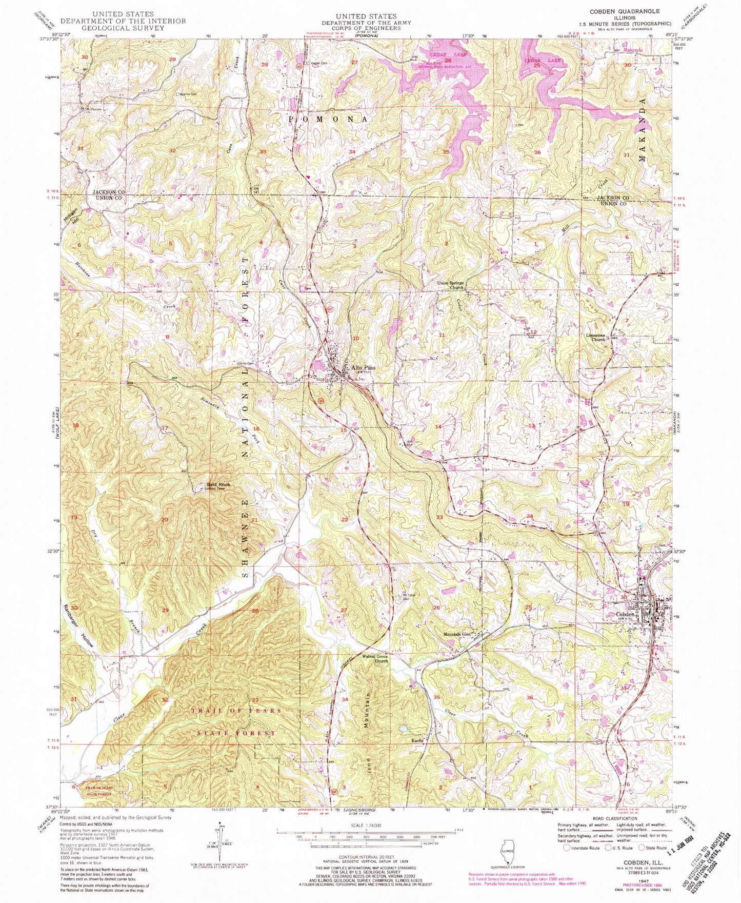 Classic USGS Cobden Illinois 7.5'x7.5' Topo Map Image