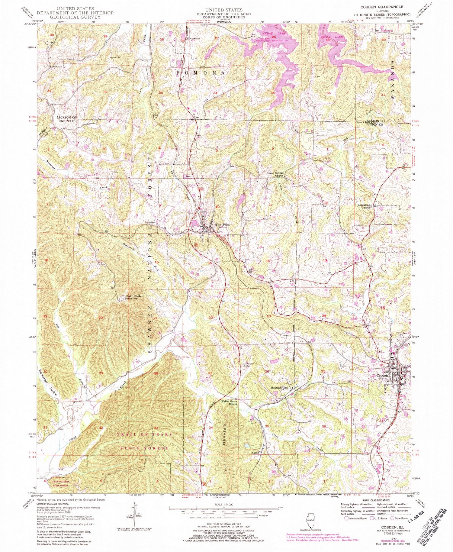 Classic USGS Cobden Illinois 7.5'x7.5' Topo Map Image
