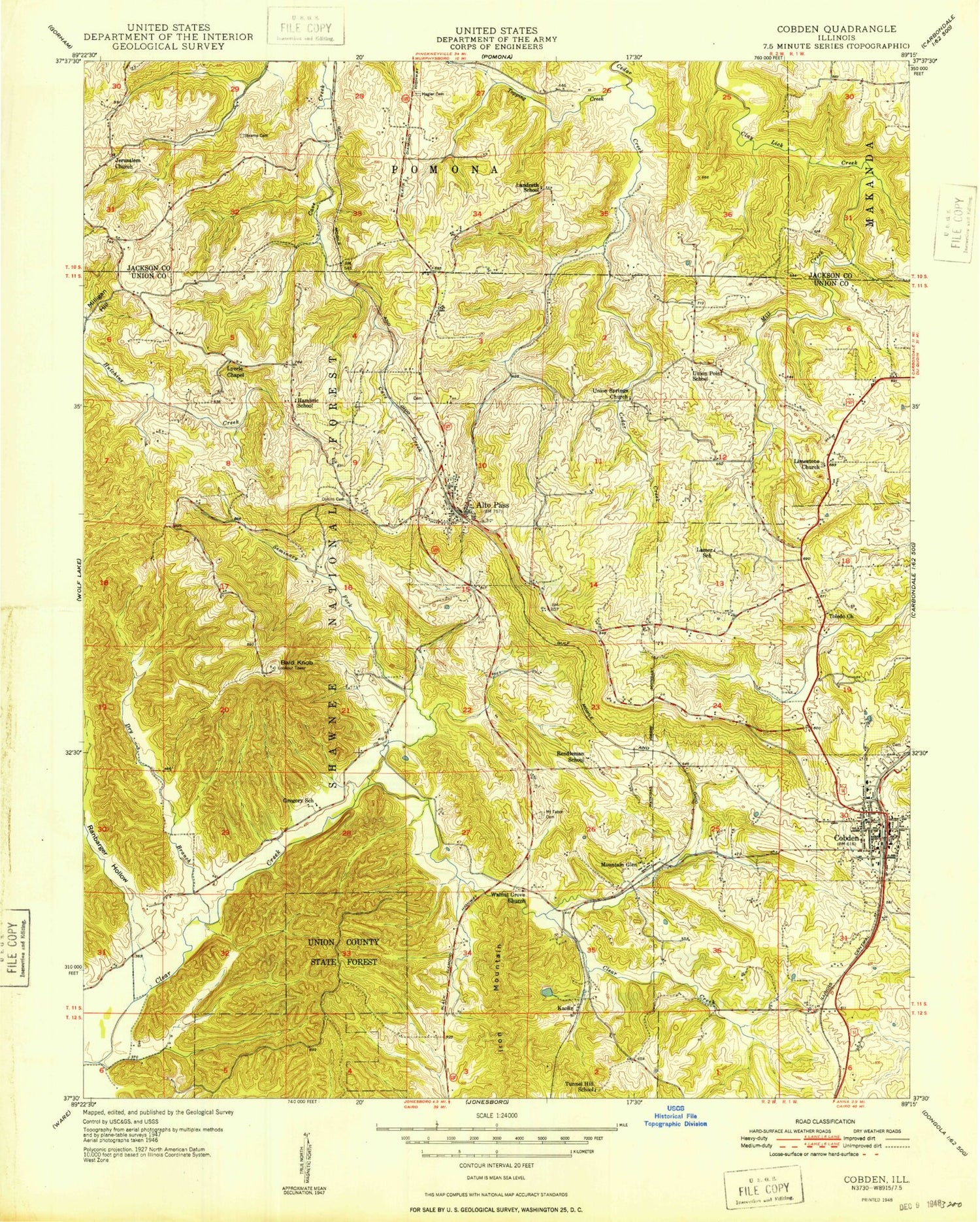 Classic USGS Cobden Illinois 7.5'x7.5' Topo Map Image
