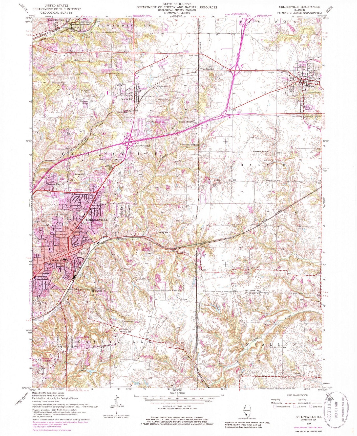 Classic USGS Collinsville Illinois 7.5'x7.5' Topo Map Image