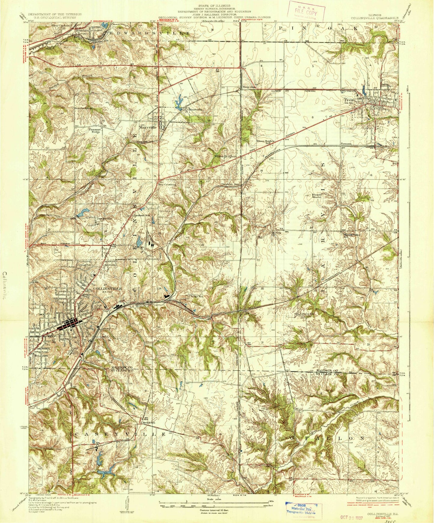 Classic USGS Collinsville Illinois 7.5'x7.5' Topo Map Image