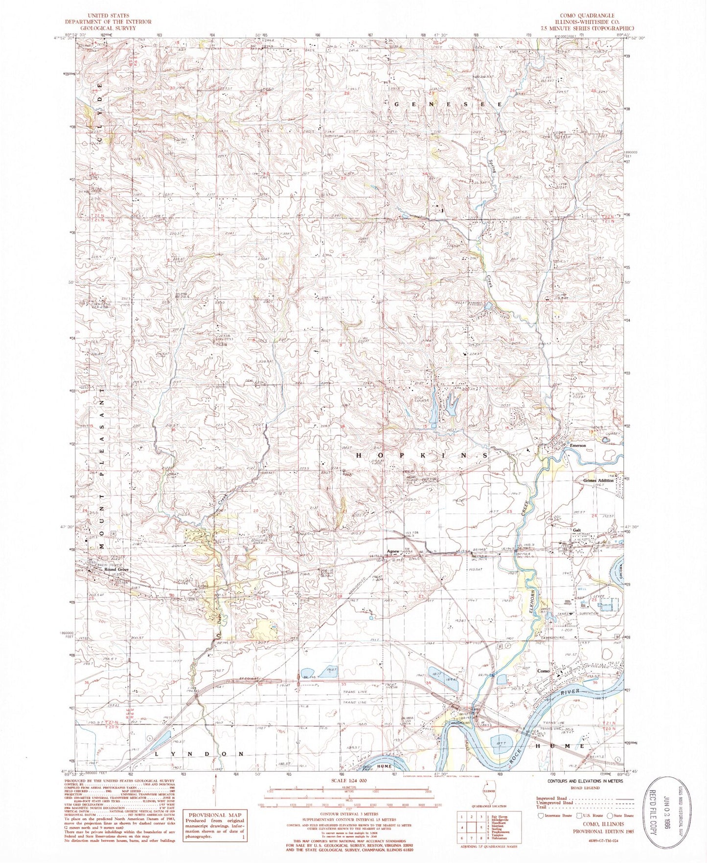 Classic USGS Como Illinois 7.5'x7.5' Topo Map Image