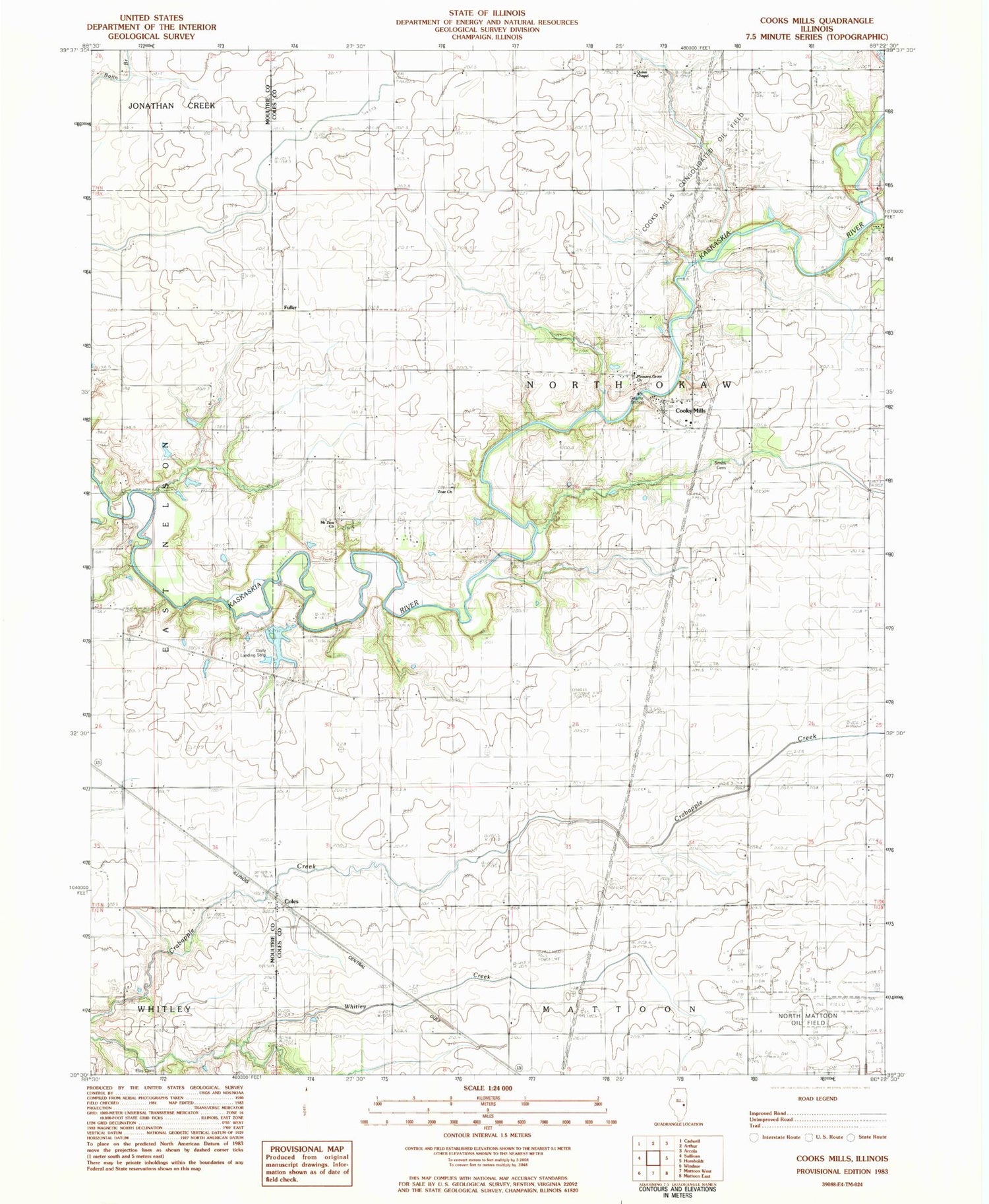 Classic USGS Cooks Mills Illinois 7.5'x7.5' Topo Map Image