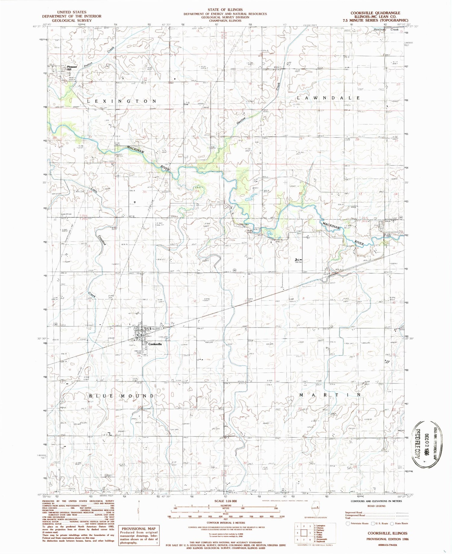 Classic USGS Cooksville Illinois 7.5'x7.5' Topo Map Image