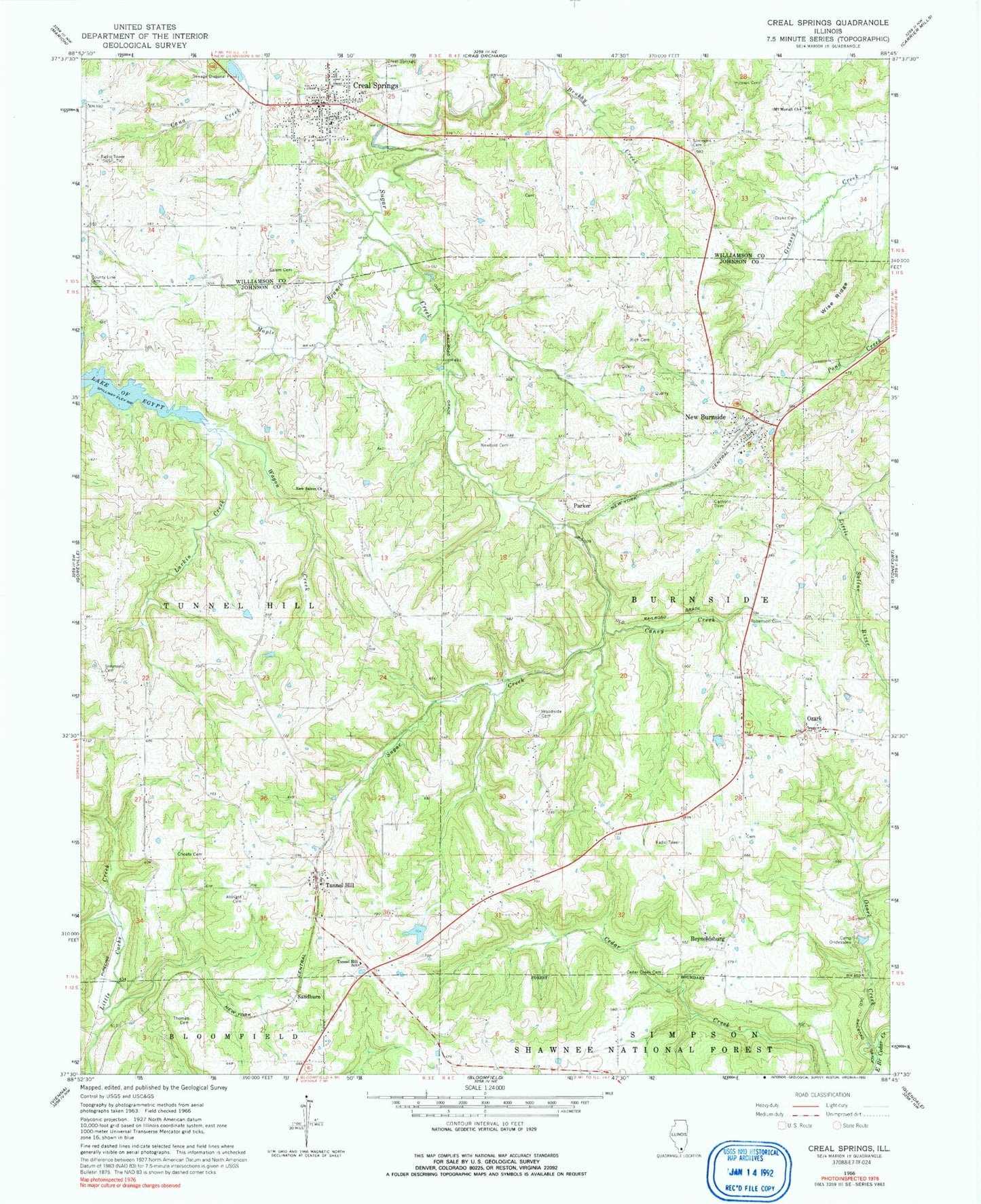 Classic USGS Creal Springs Illinois 7.5'x7.5' Topo Map Image
