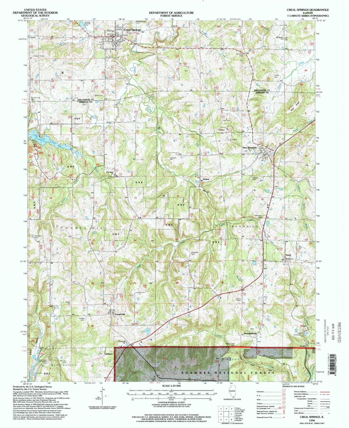 Classic USGS Creal Springs Illinois 7.5'x7.5' Topo Map Image