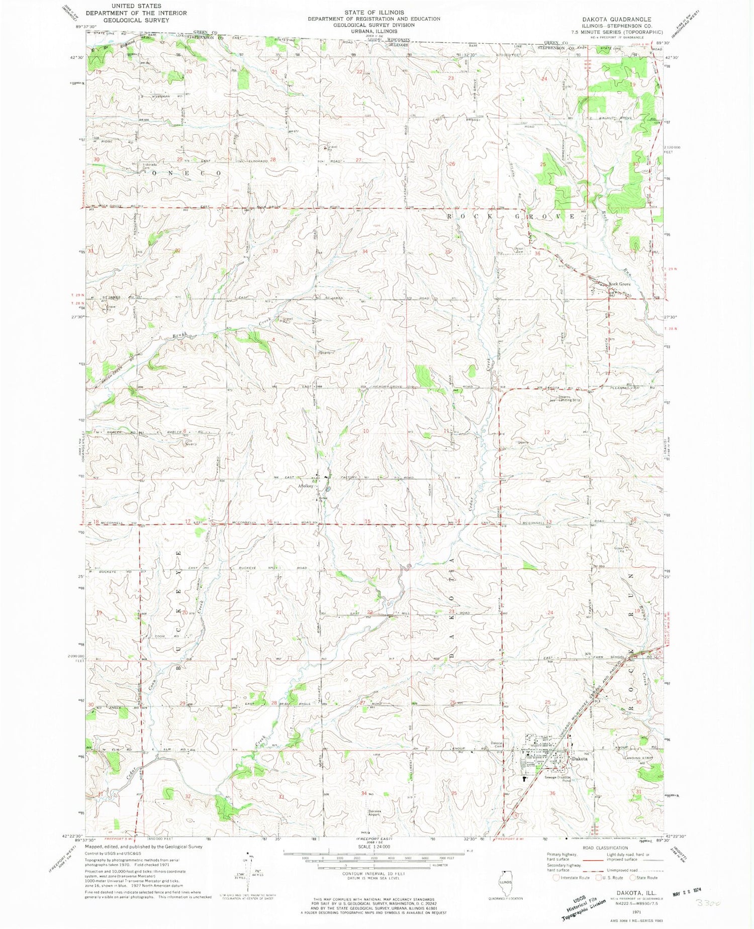 Classic USGS Dakota Illinois 7.5'x7.5' Topo Map Image