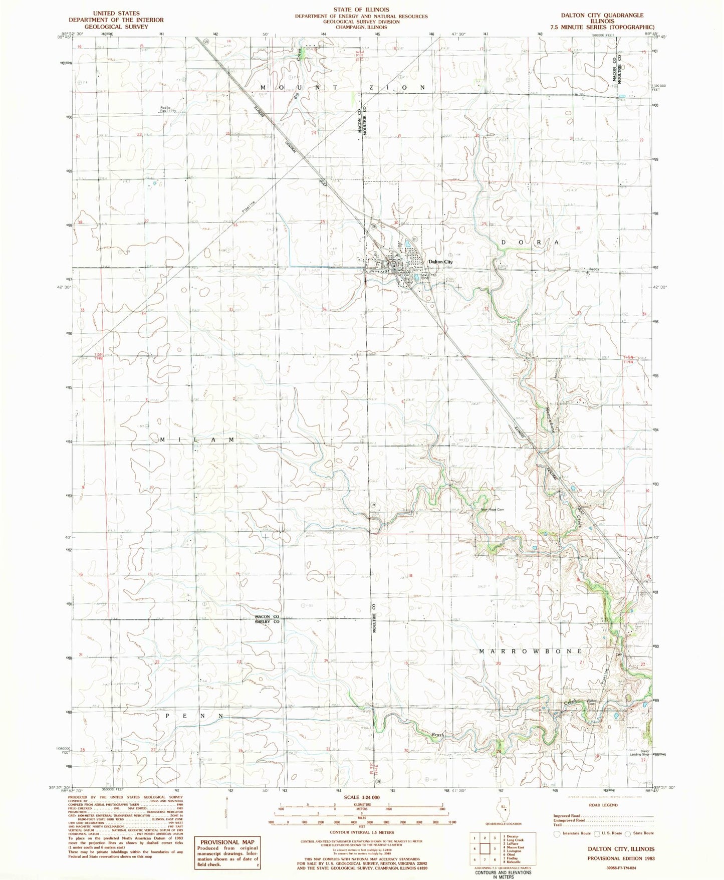 Classic USGS Dalton City Illinois 7.5'x7.5' Topo Map Image