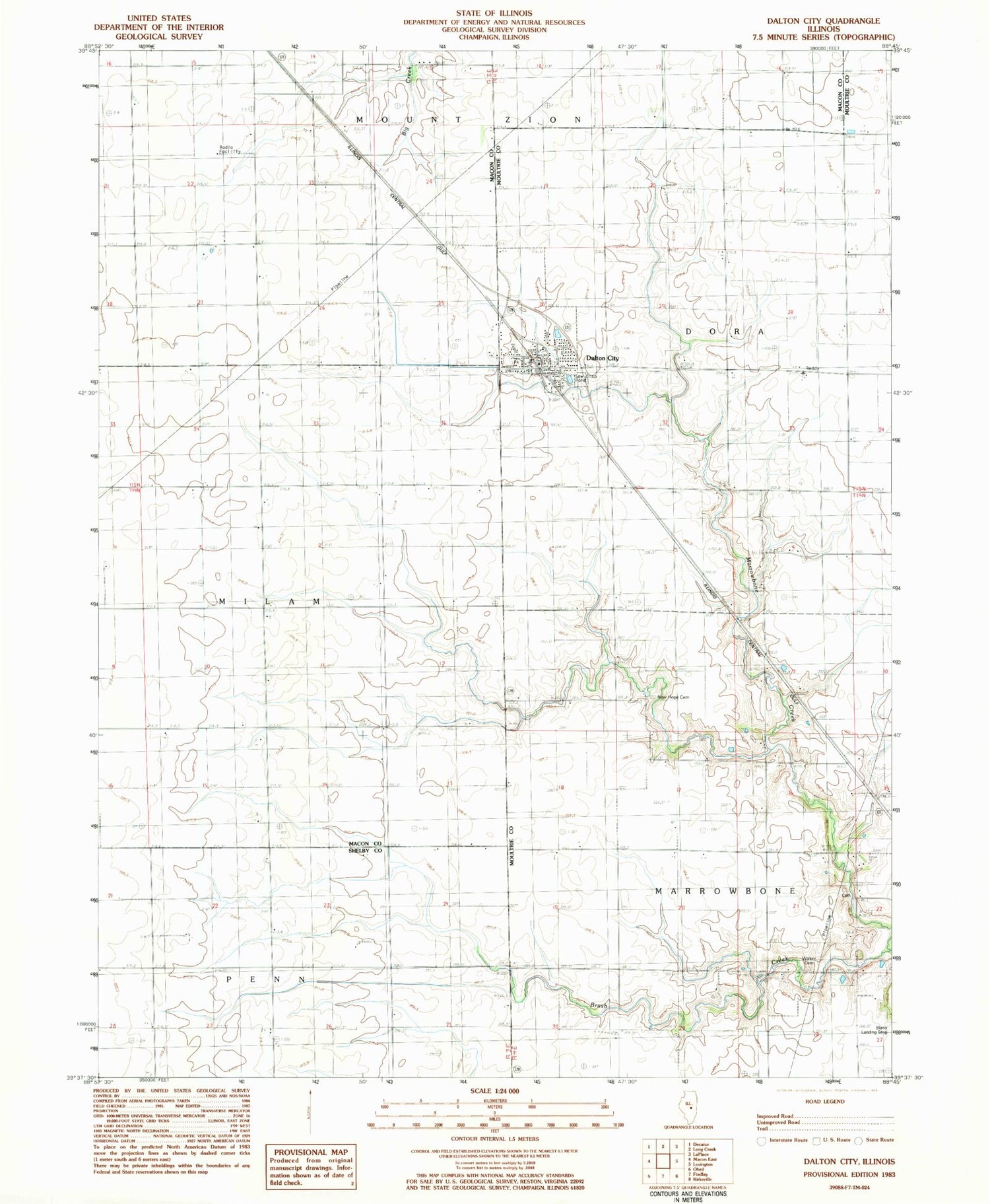 Classic USGS Dalton City Illinois 7.5'x7.5' Topo Map Image