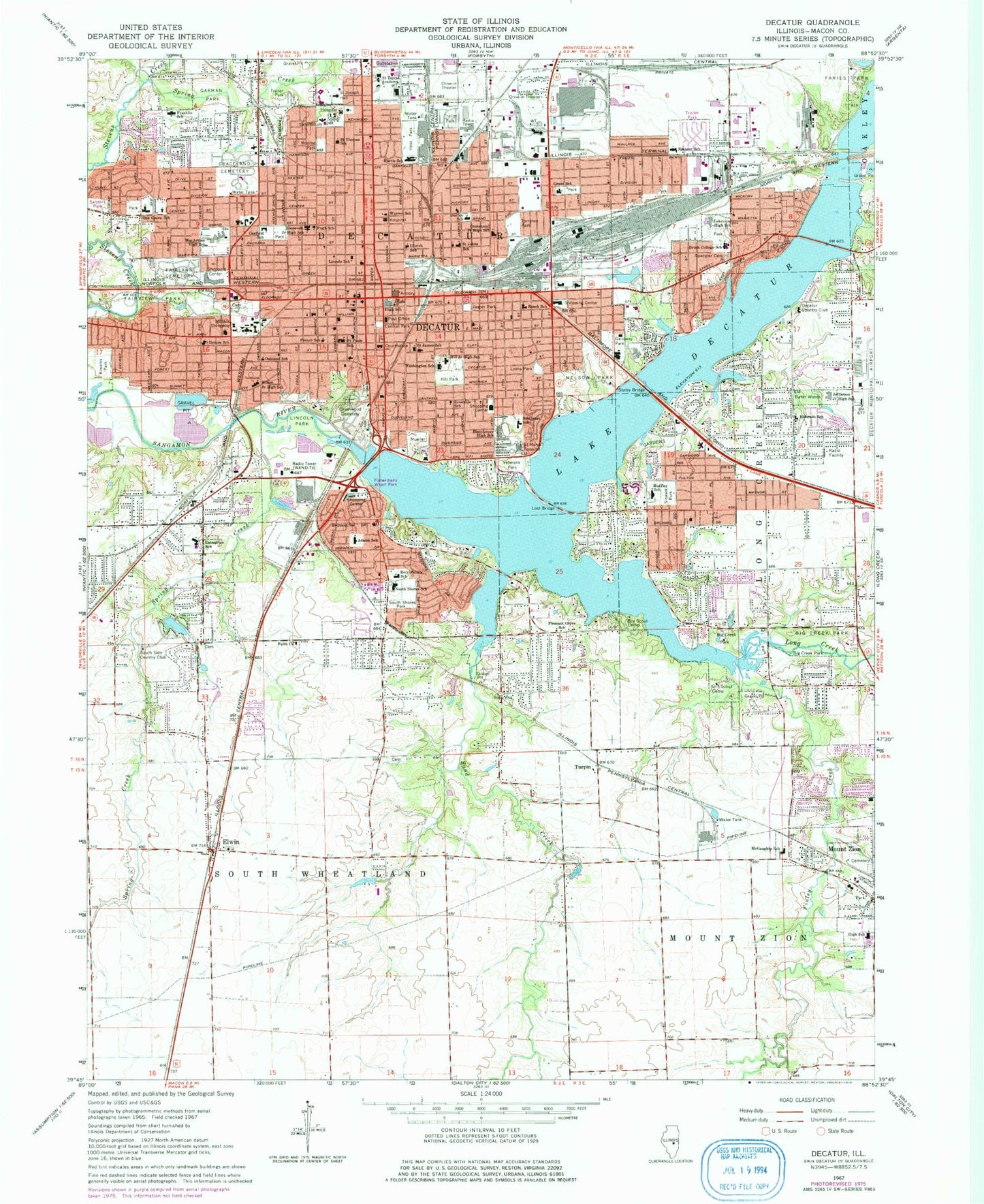 Classic USGS Decatur Illinois 7.5'x7.5' Topo Map Image