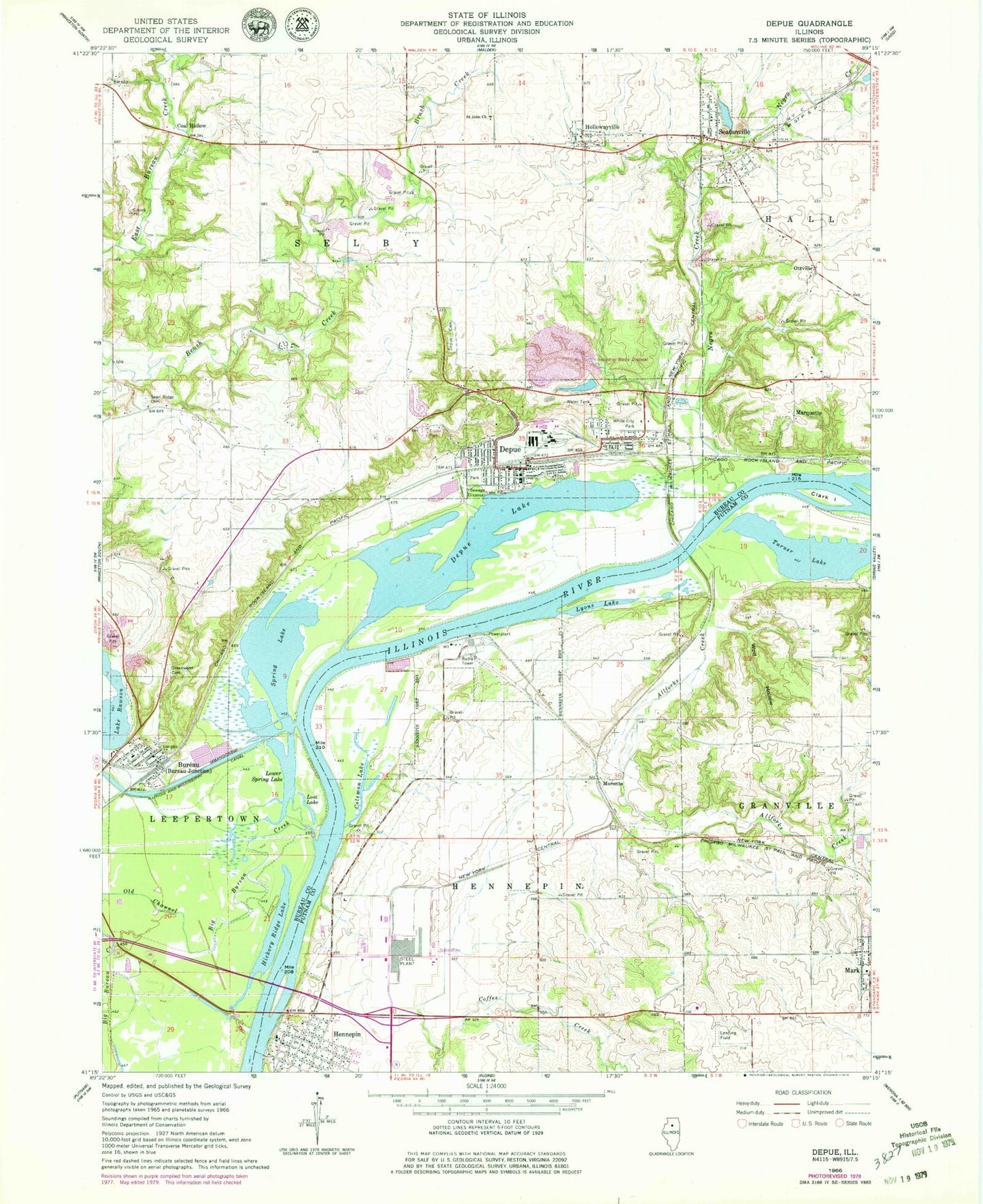 Classic USGS Depue Illinois 7.5'x7.5' Topo Map Image