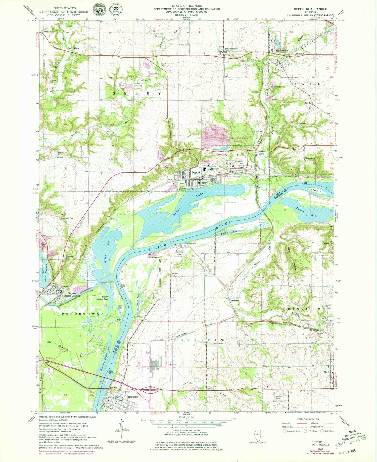 Classic USGS Depue Illinois 7.5'x7.5' Topo Map Image