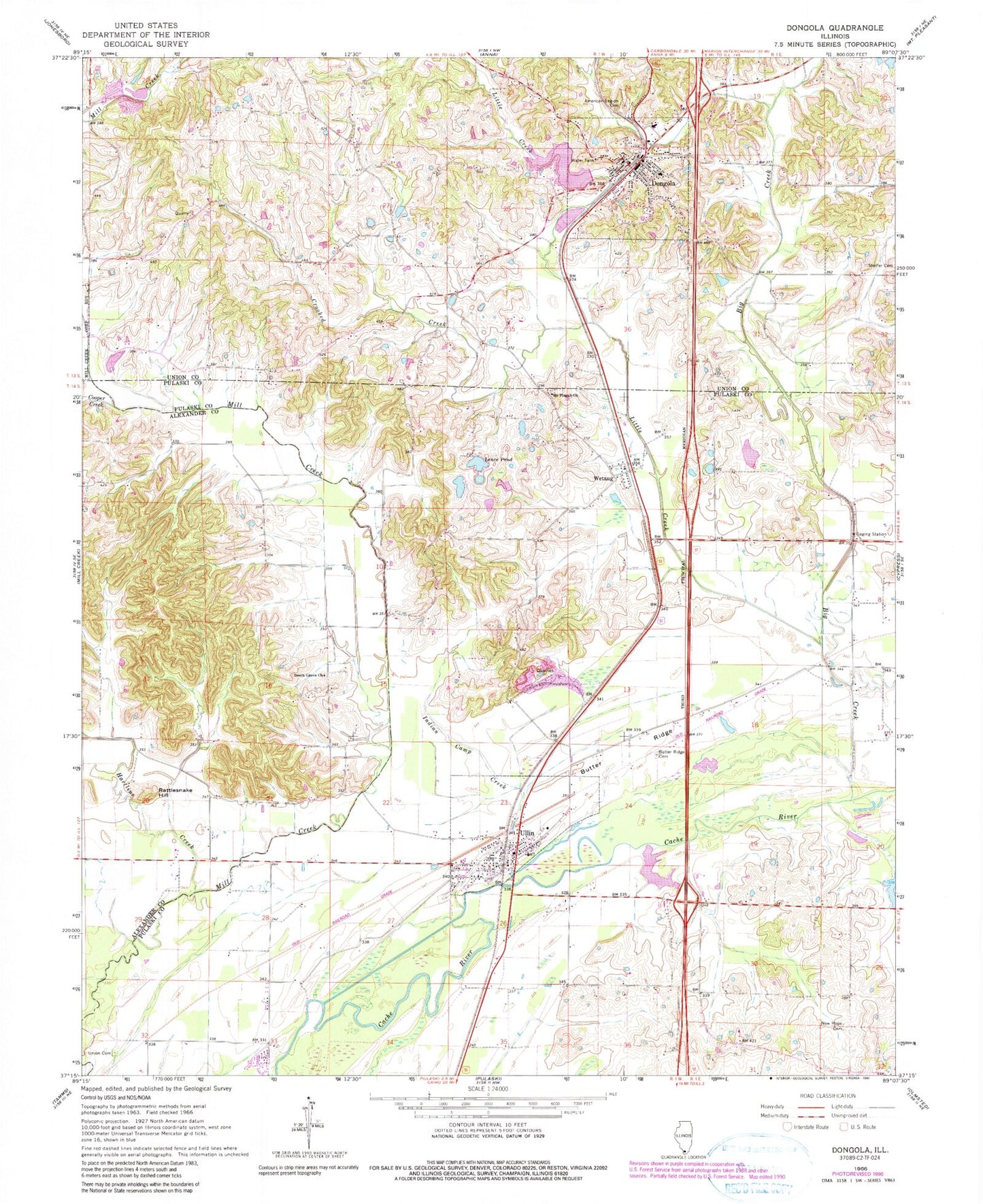 Classic USGS Dongola Illinois 7.5'x7.5' Topo Map Image