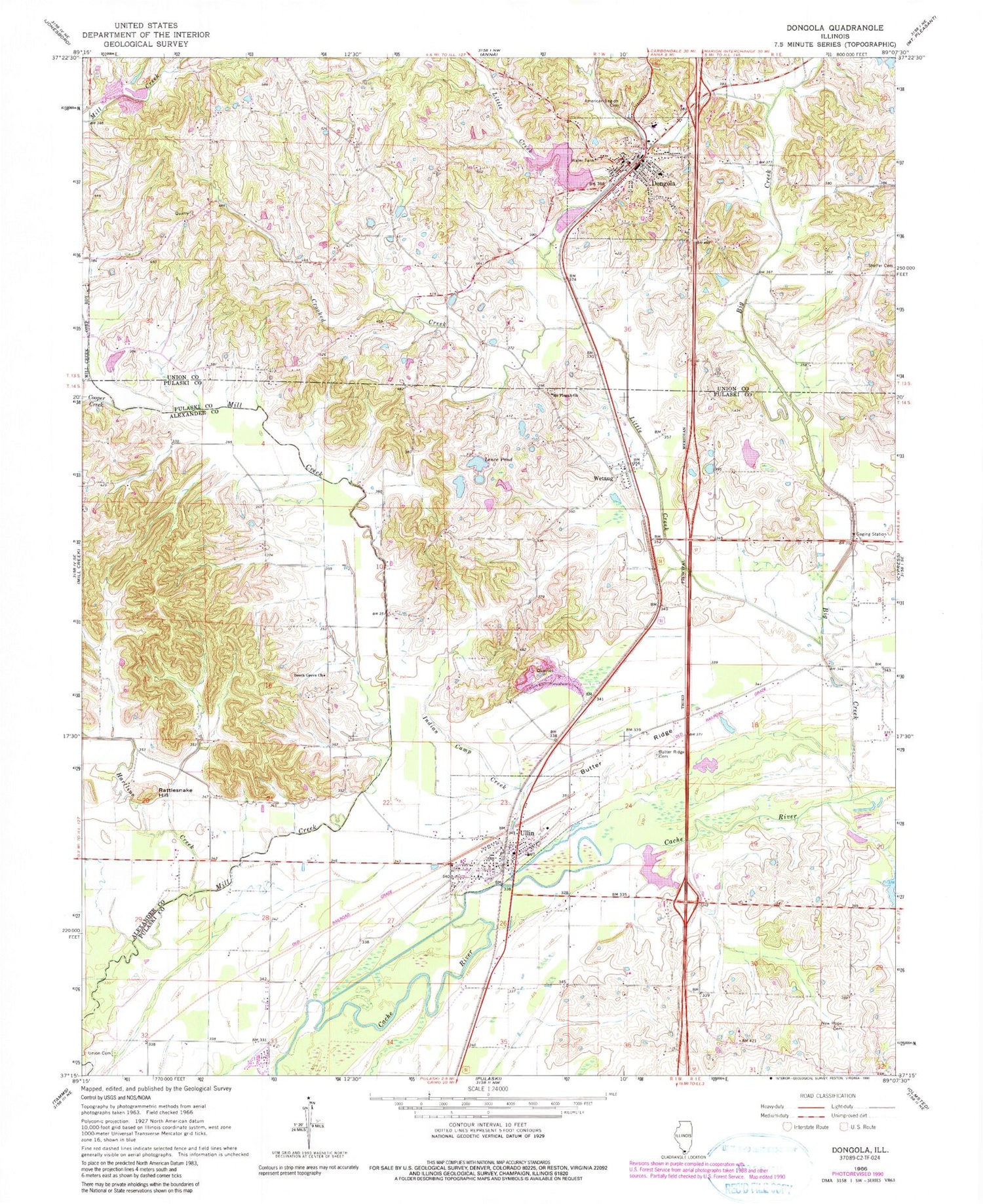Classic USGS Dongola Illinois 7.5'x7.5' Topo Map Image