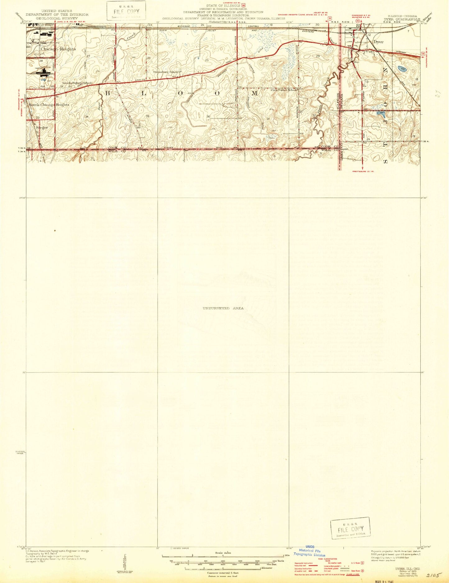 Classic USGS Dyer Indiana 7.5'x7.5' Topo Map Image