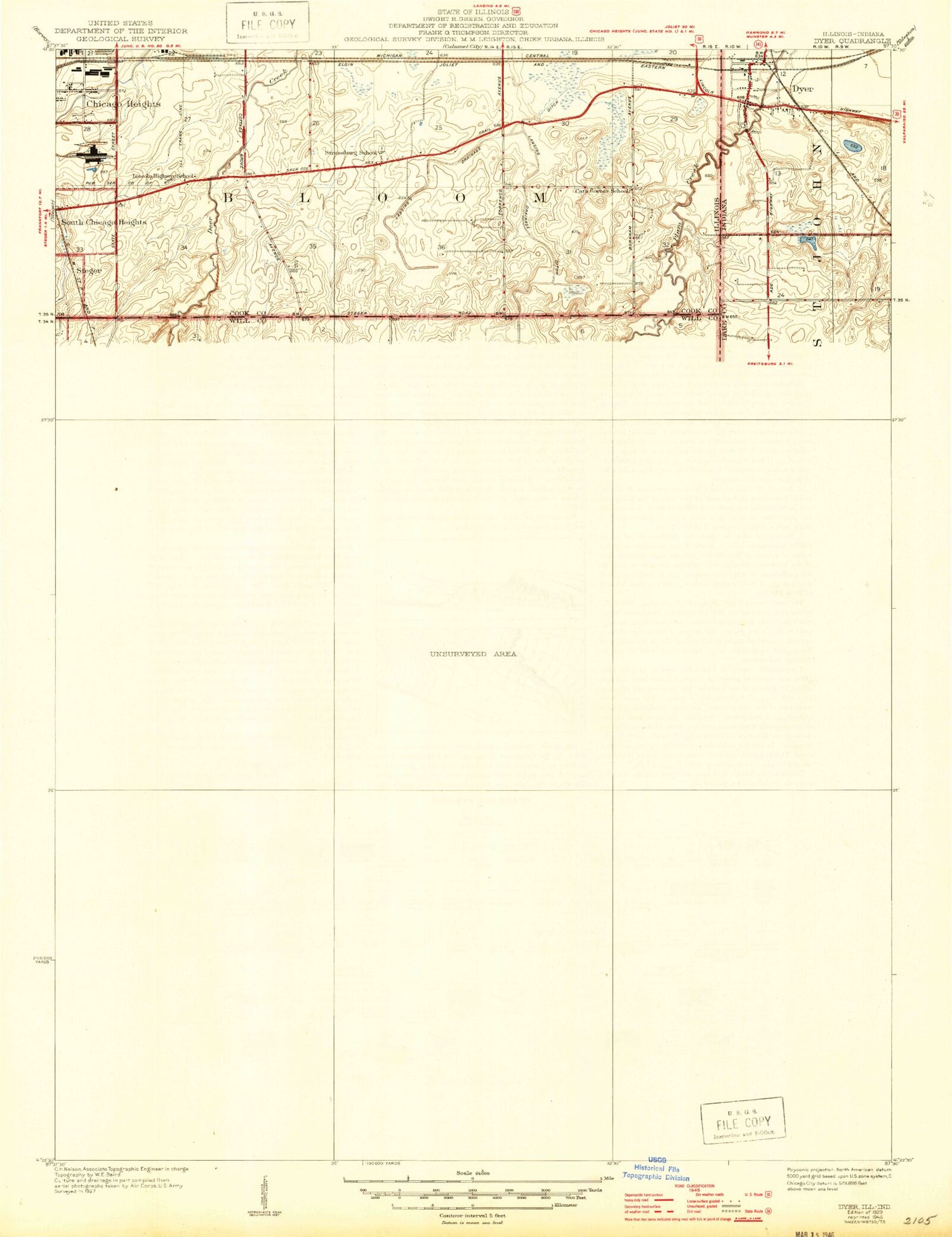 Classic USGS Dyer Indiana 7.5'x7.5' Topo Map Image