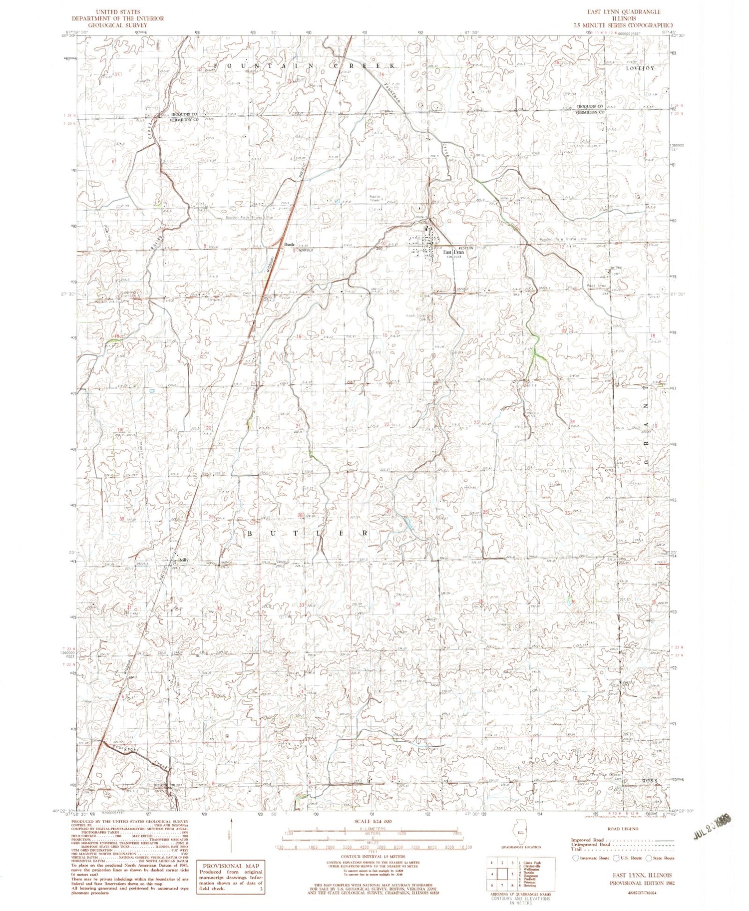 Classic USGS East Lynn Illinois 7.5'x7.5' Topo Map Image