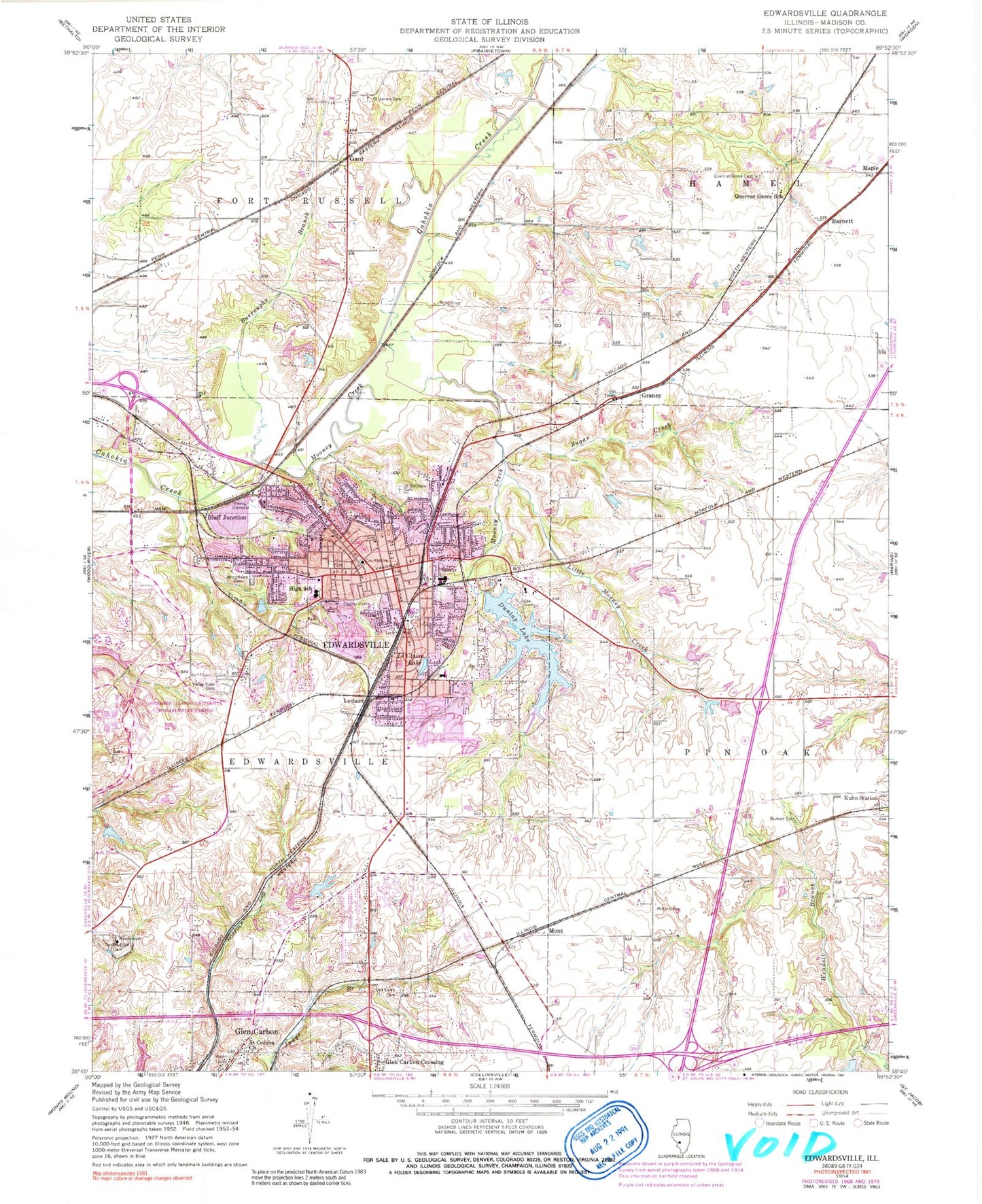 Classic USGS Edwardsville Illinois 7.5'x7.5' Topo Map Image