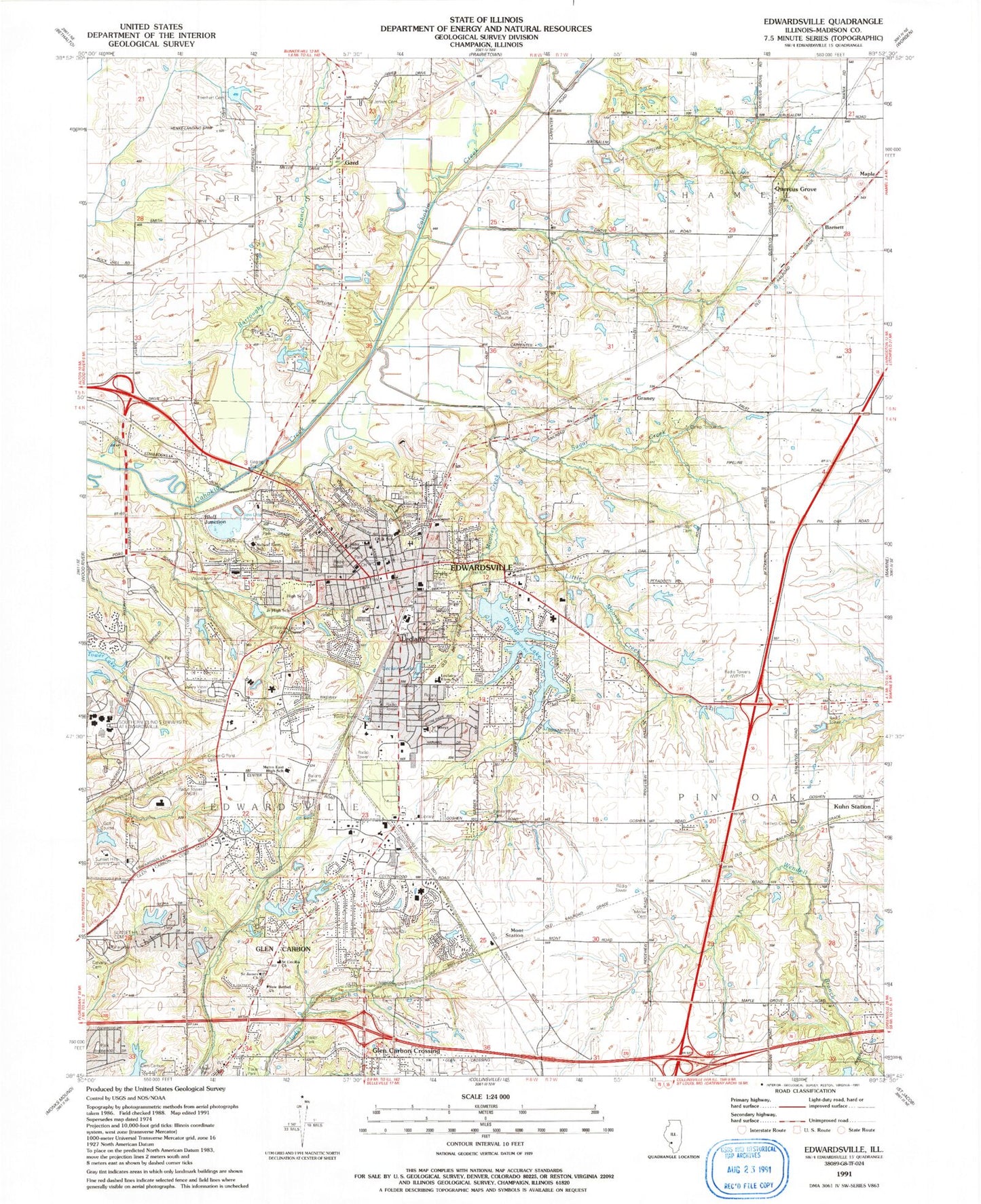 Classic USGS Edwardsville Illinois 7.5'x7.5' Topo Map Image