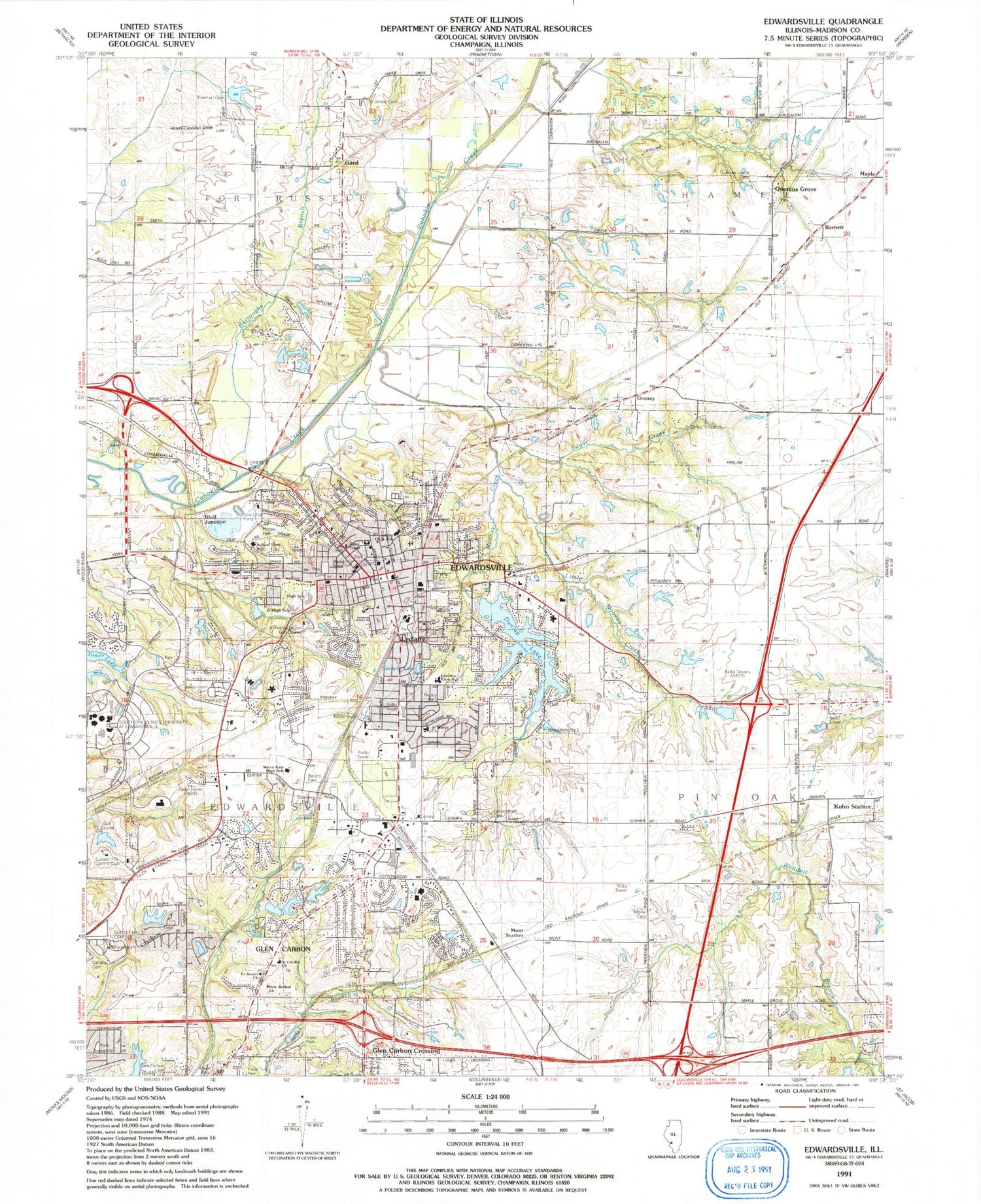 Classic USGS Edwardsville Illinois 7.5'x7.5' Topo Map Image