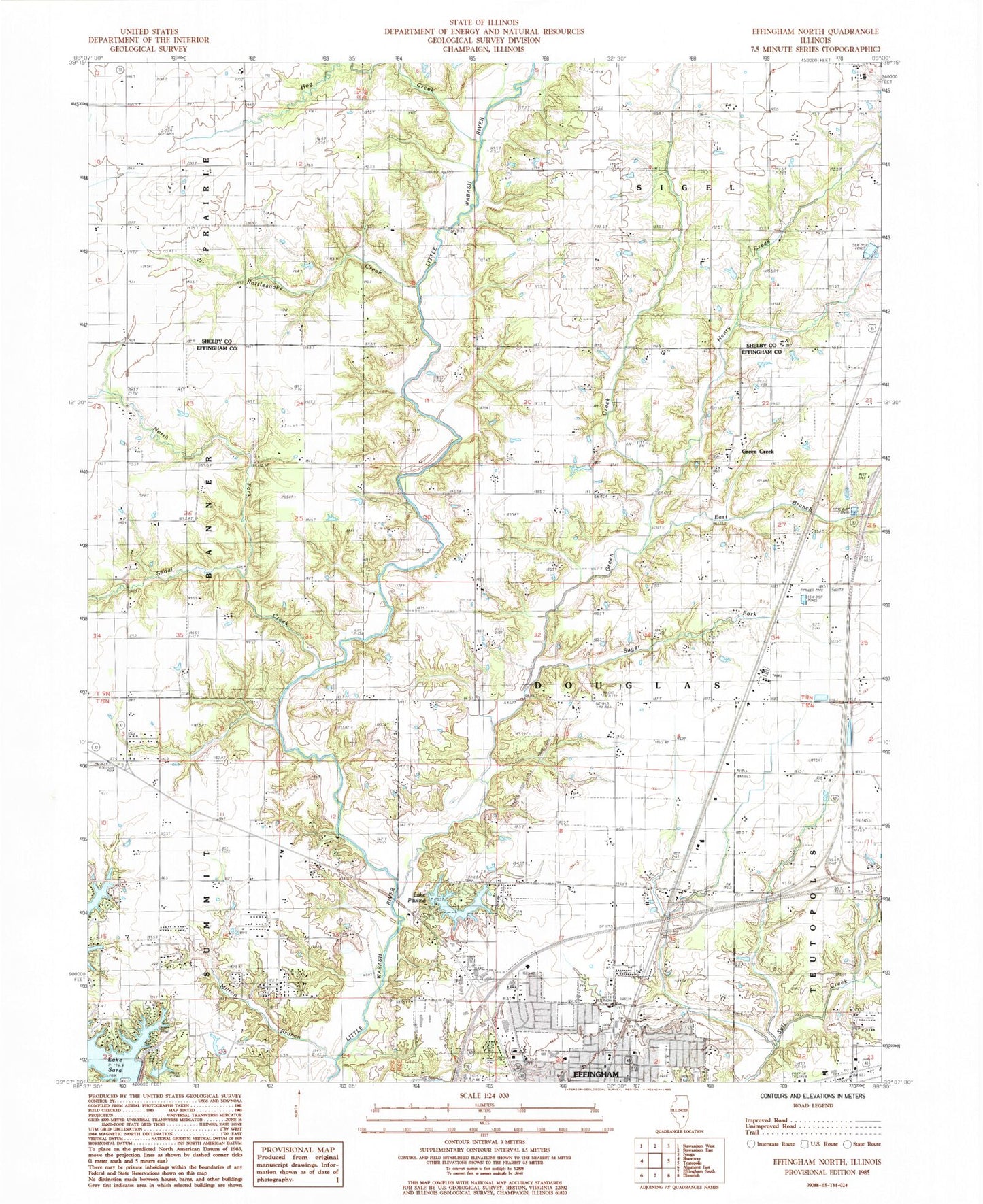 Classic USGS Effingham North Illinois 7.5'x7.5' Topo Map Image