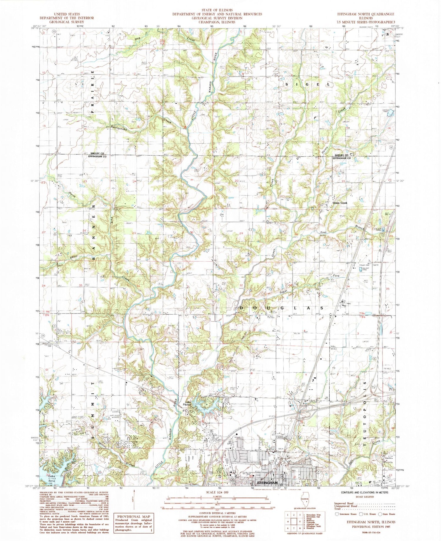 Classic USGS Effingham North Illinois 7.5'x7.5' Topo Map Image