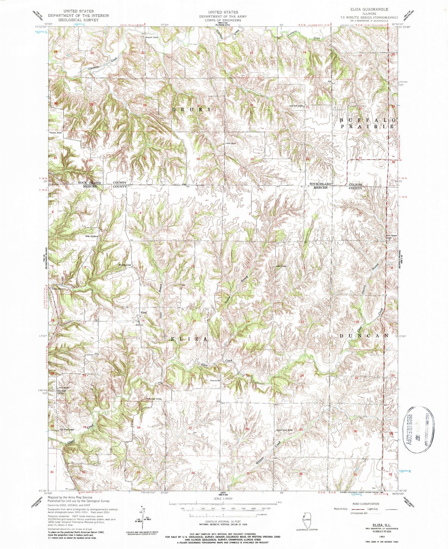 Classic USGS Eliza Illinois 7.5'x7.5' Topo Map Image