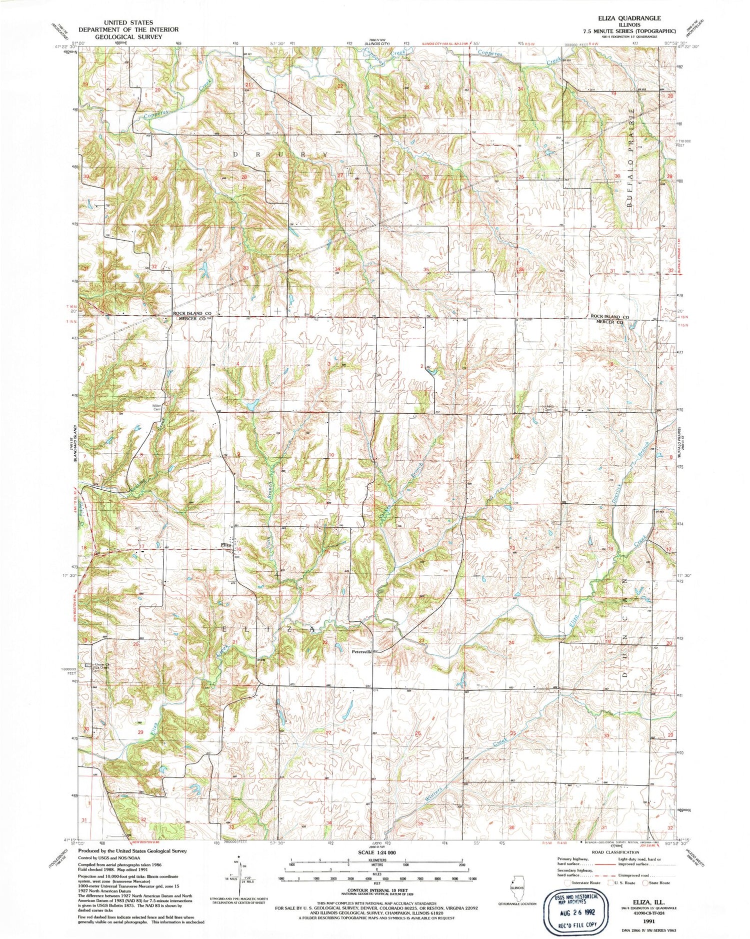 Classic USGS Eliza Illinois 7.5'x7.5' Topo Map Image