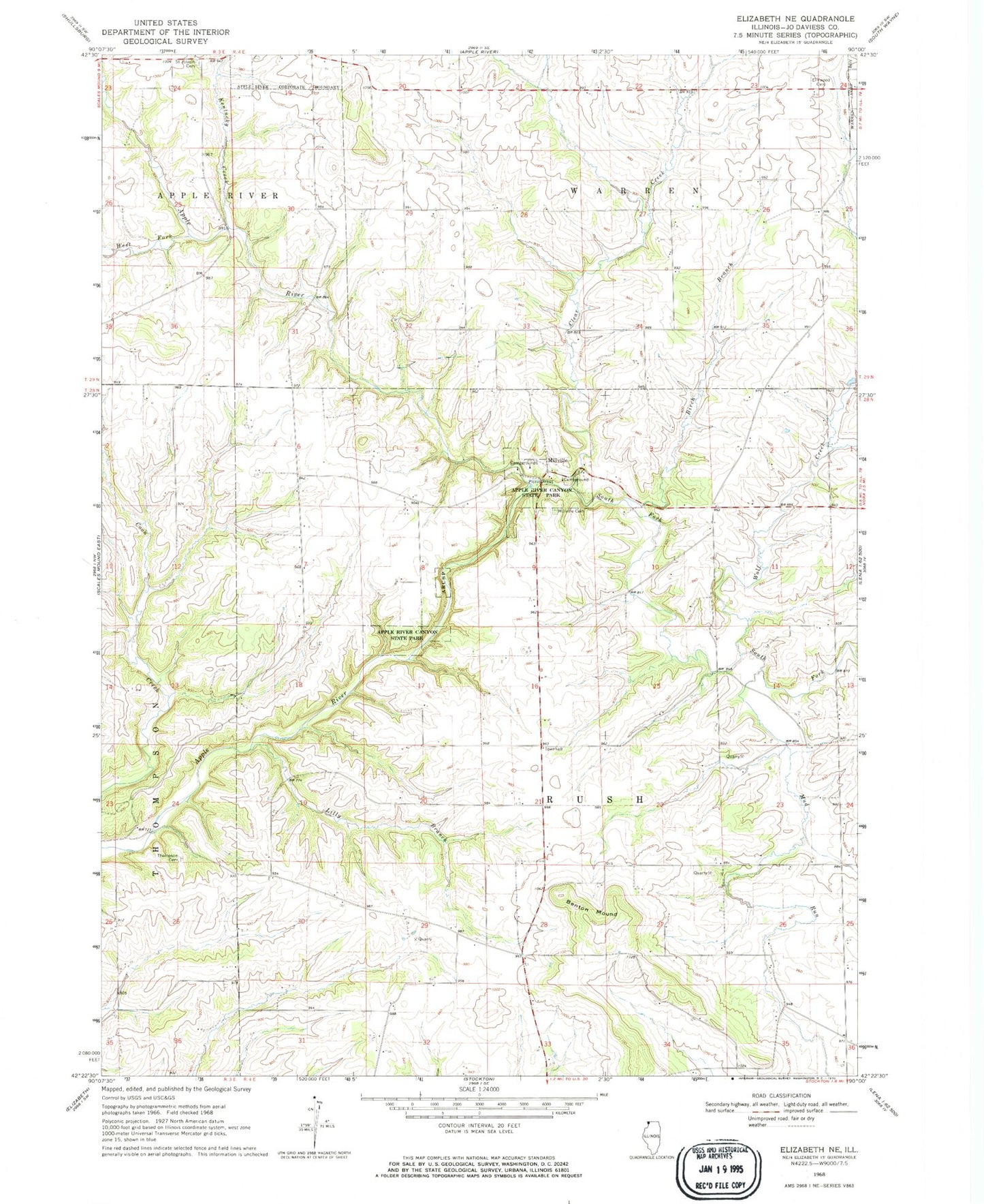 Classic USGS Elizabeth NE Illinois 7.5'x7.5' Topo Map Image